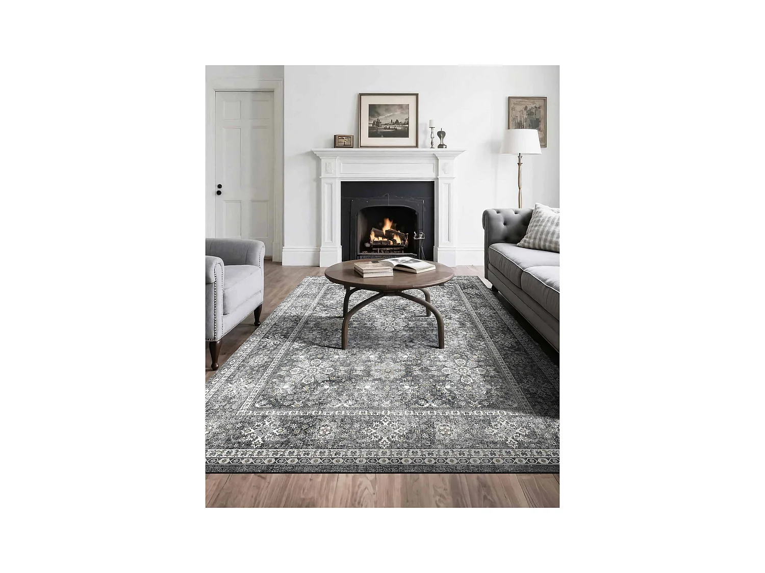 Tapis Salon SucceBuy, 2,4 x 3 m, Grand Tapis Chambre Lavable et Antidérapant, Doux Confortable, Style Vintage, pour Chambre, Bureau, Entrée, Gris