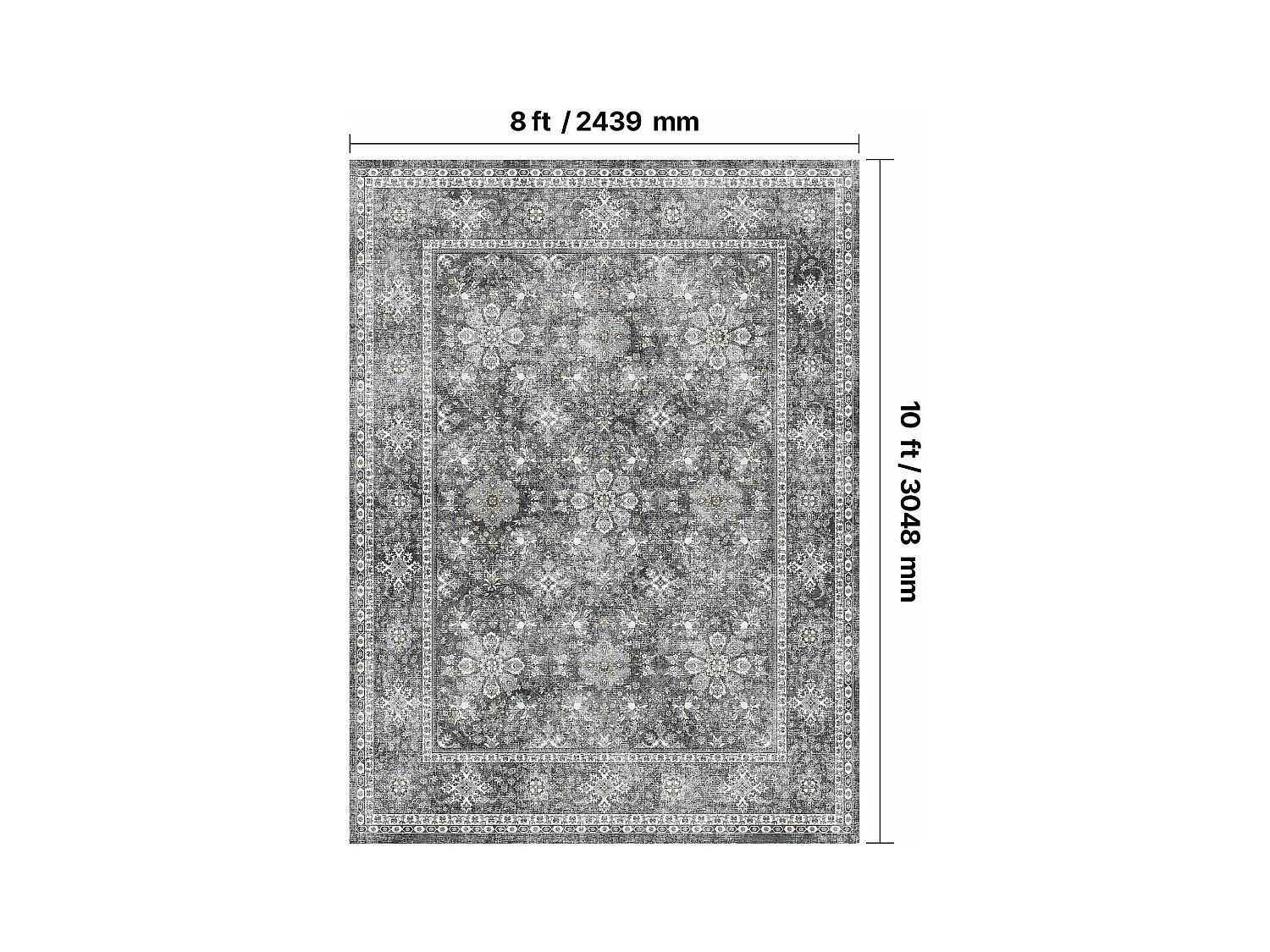Tapis Salon SucceBuy, 2,4 x 3 m, Grand Tapis Chambre Lavable et Antidérapant, Doux Confortable, Style Vintage, pour Chambre, Bureau, Entrée, Gris