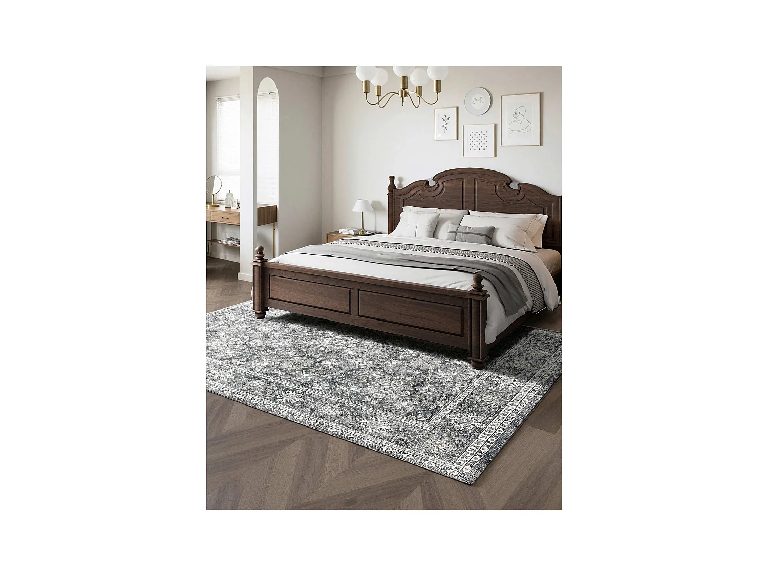 Tapis Salon SucceBuy, 2,4 x 3 m, Grand Tapis Chambre Lavable et Antidérapant, Doux Confortable, Style Vintage, pour Chambre, Bureau, Entrée, Gris