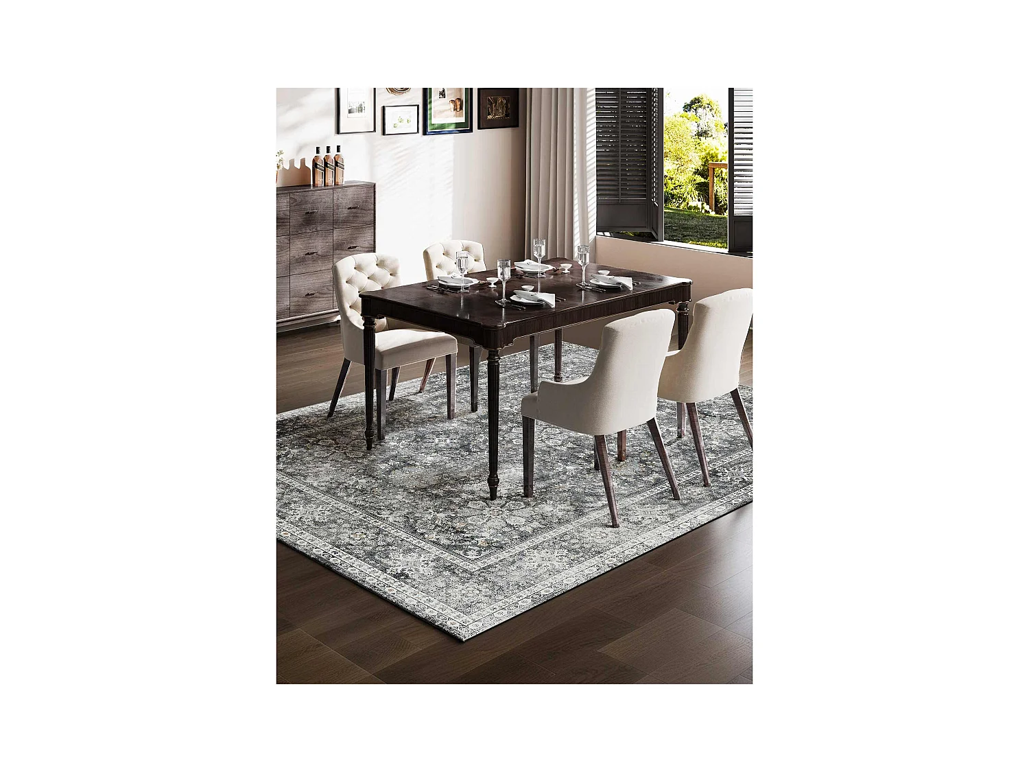 Tapis Salon SucceBuy, 2,4 x 3 m, Grand Tapis Chambre Lavable et Antidérapant, Doux Confortable, Style Vintage, pour Chambre, Bureau, Entrée, Gris