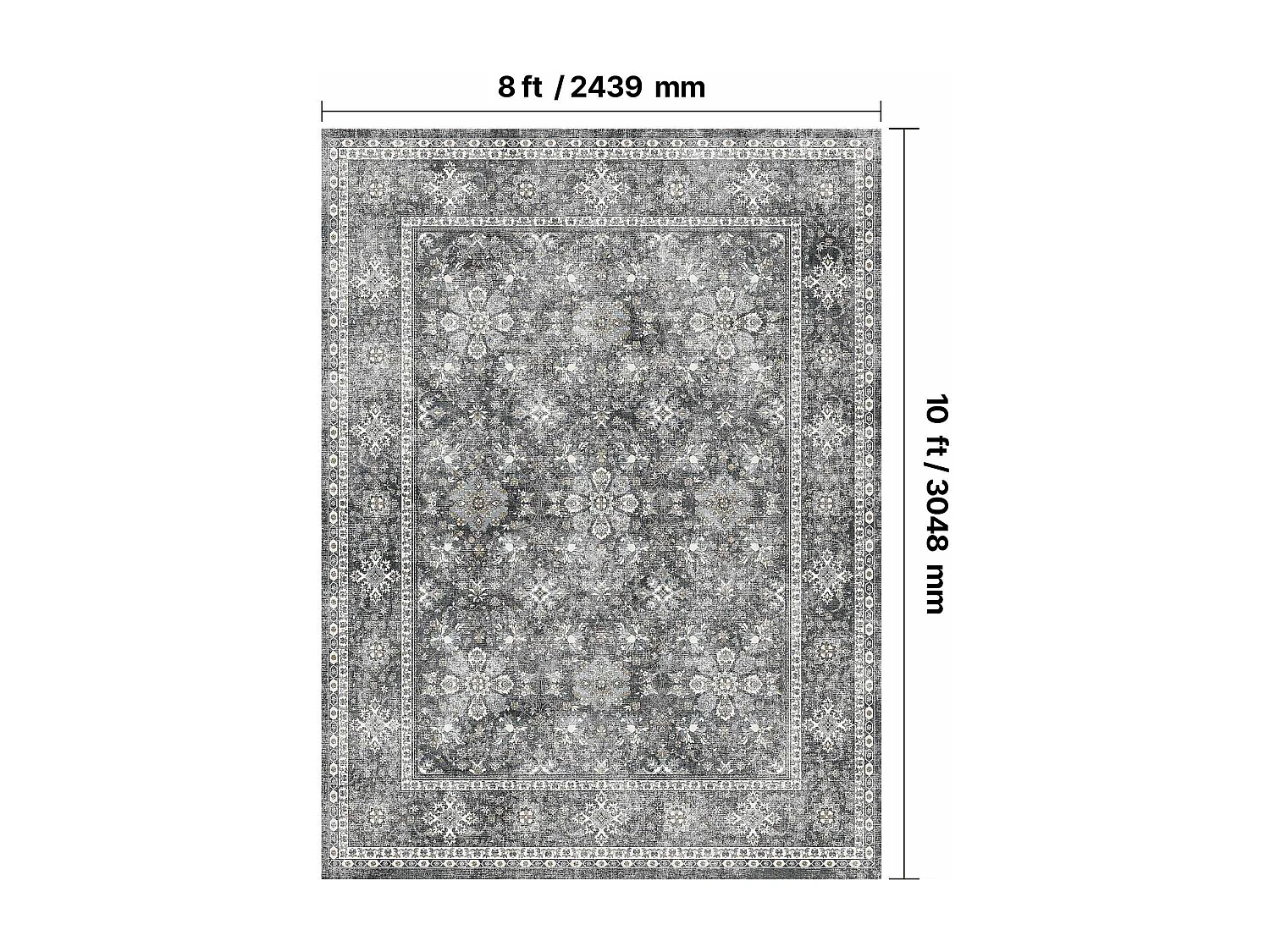 Tapis Salon SucceBuy, 2,4 x 3 m, Grand Tapis Chambre Lavable et Antidérapant, Doux Confortable, Style Vintage, pour Chambre, Bureau, Entrée, Gris