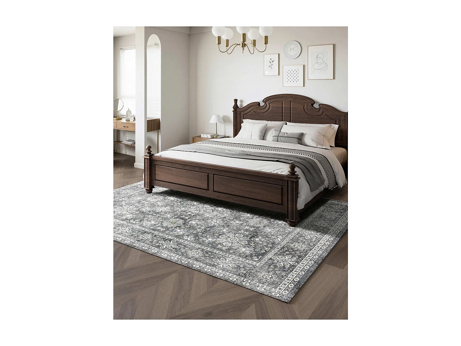 Tapis Salon SucceBuy, 2,4 x 3 m, Grand Tapis Chambre Lavable et Antidérapant, Doux Confortable, Style Vintage, pour Chambre, Bureau, Entrée, Gris