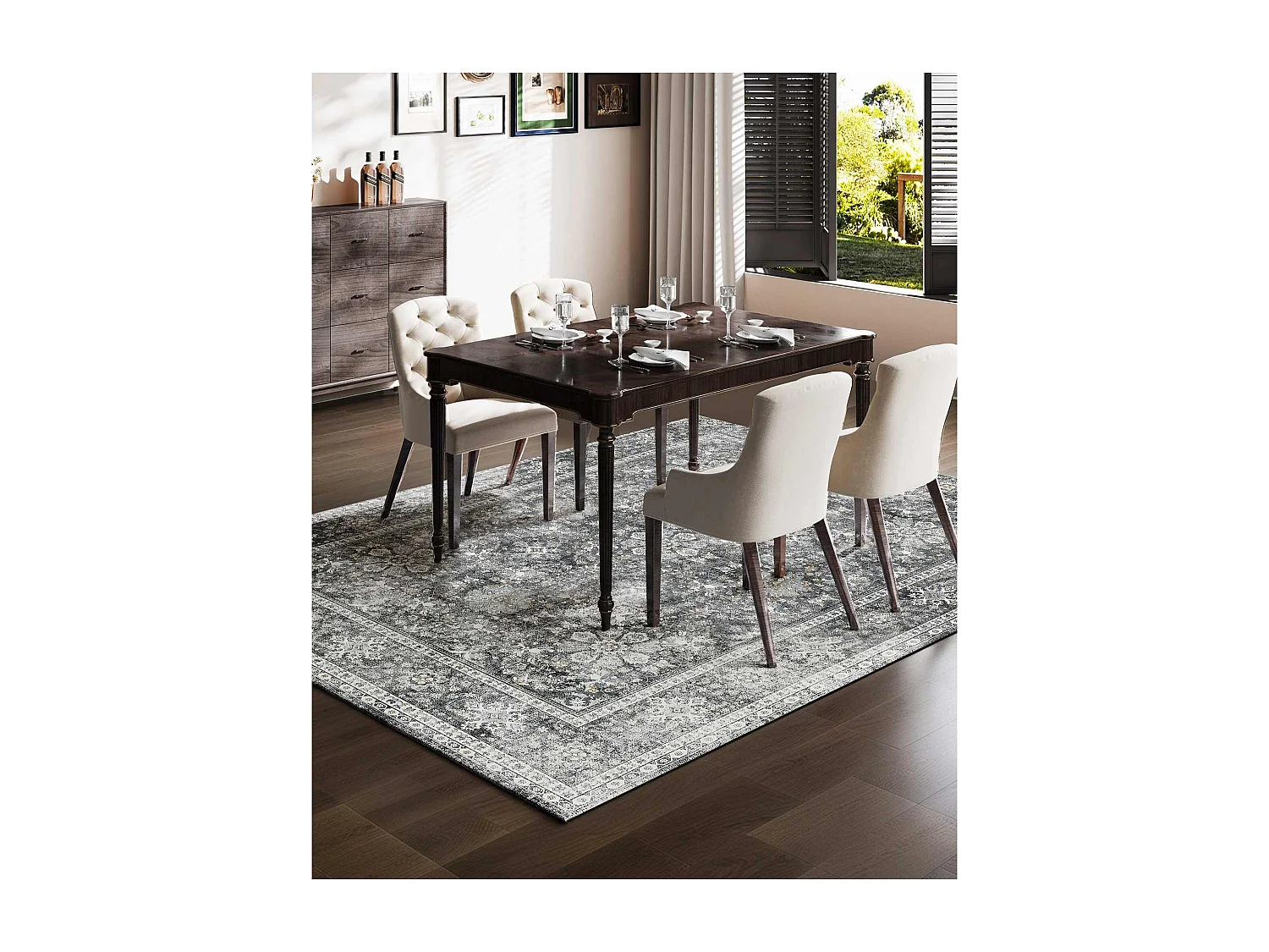 Tapis Salon SucceBuy, 2,4 x 3 m, Grand Tapis Chambre Lavable et Antidérapant, Doux Confortable, Style Vintage, pour Chambre, Bureau, Entrée, Gris