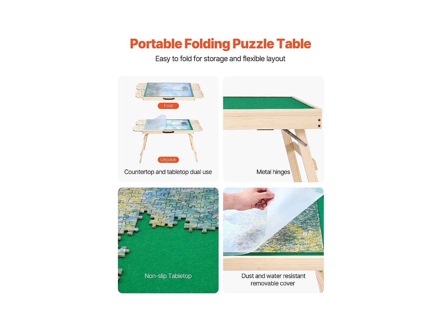 Table de Puzzle SucceBuy 1500 Pièces, Planche de Puzzle 86,5 x 63,5 cm, avec Pieds Pliables, 4 Tiroirs et Couverture, Plateau Casse-Tête Portable en Bois