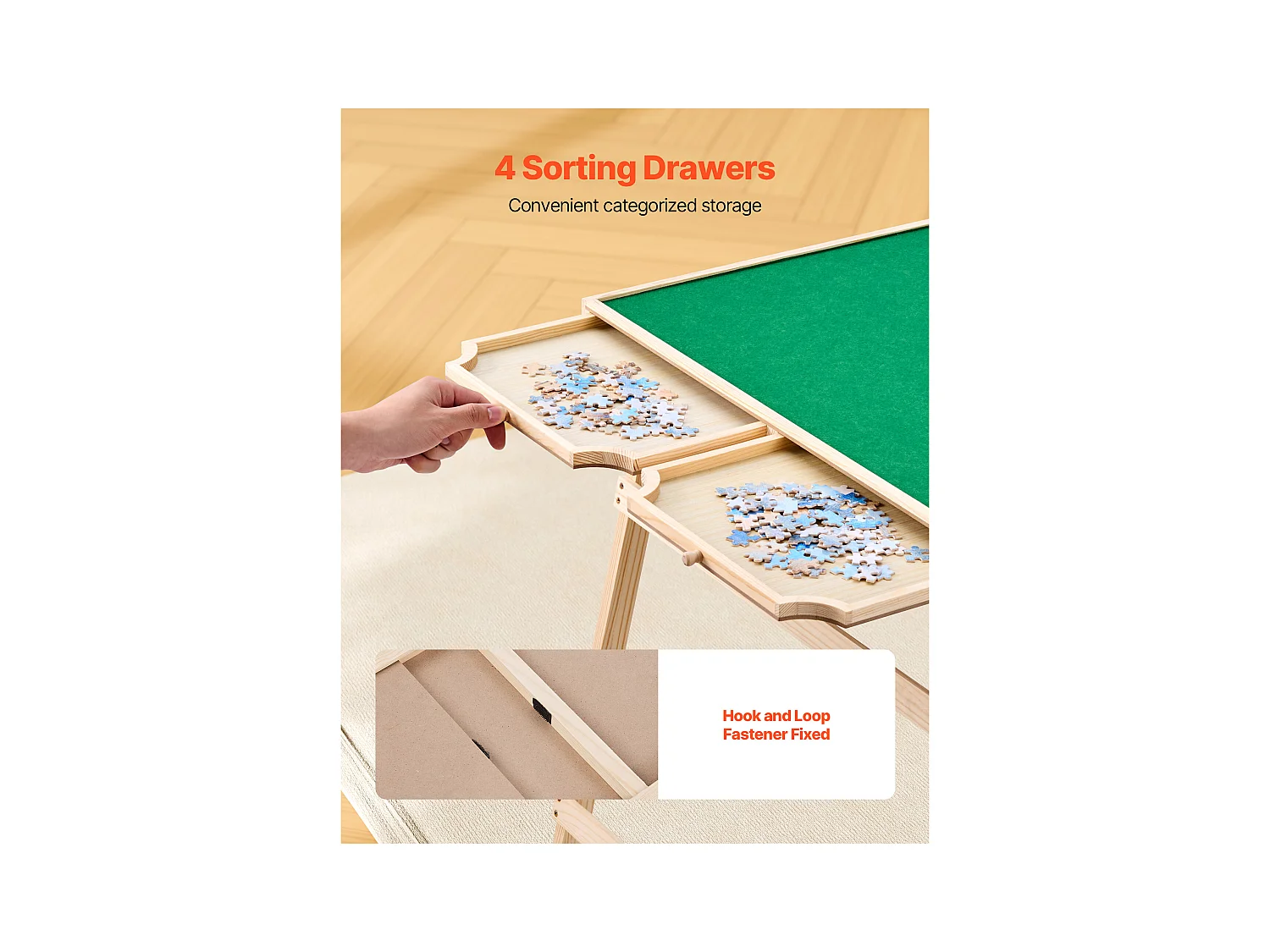 Table de Puzzle SucceBuy 1500 Pièces, Planche de Puzzle 86,5 x 63,5 cm, avec Pieds Pliables, 4 Tiroirs et Couverture, Plateau Casse-Tête Portable en Bois