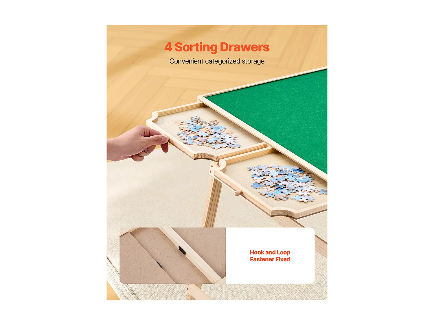 Table de Puzzle SucceBuy 1500 Pièces, Planche de Puzzle 86,5 x 63,5 cm, avec Pieds Pliables, 4 Tiroirs et Couverture, Plateau Casse-Tête Portable en Bois