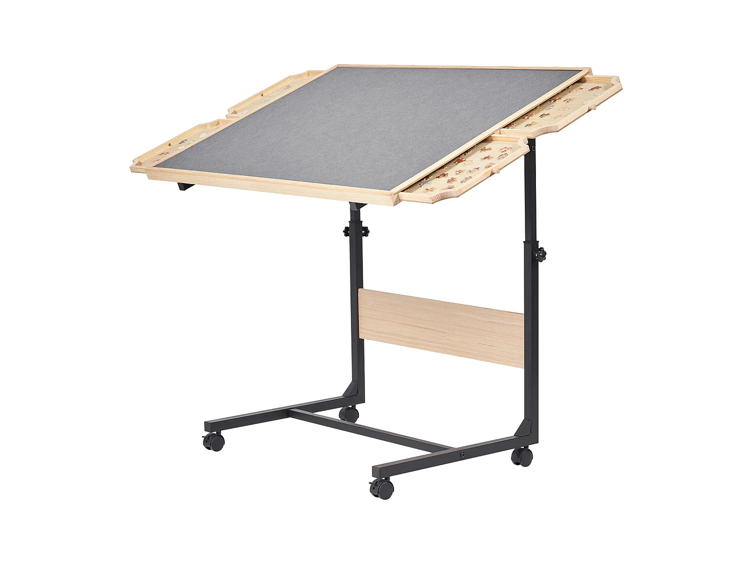 Table de Puzzle SucceBuy 1500 Pièces, Planche de Puzzle 86,5 x 63,5 cm, avec Pieds en Métal, 4 Tiroirs, Roues et Couverture, Plateau Casse-Tête Hauteur Réglable