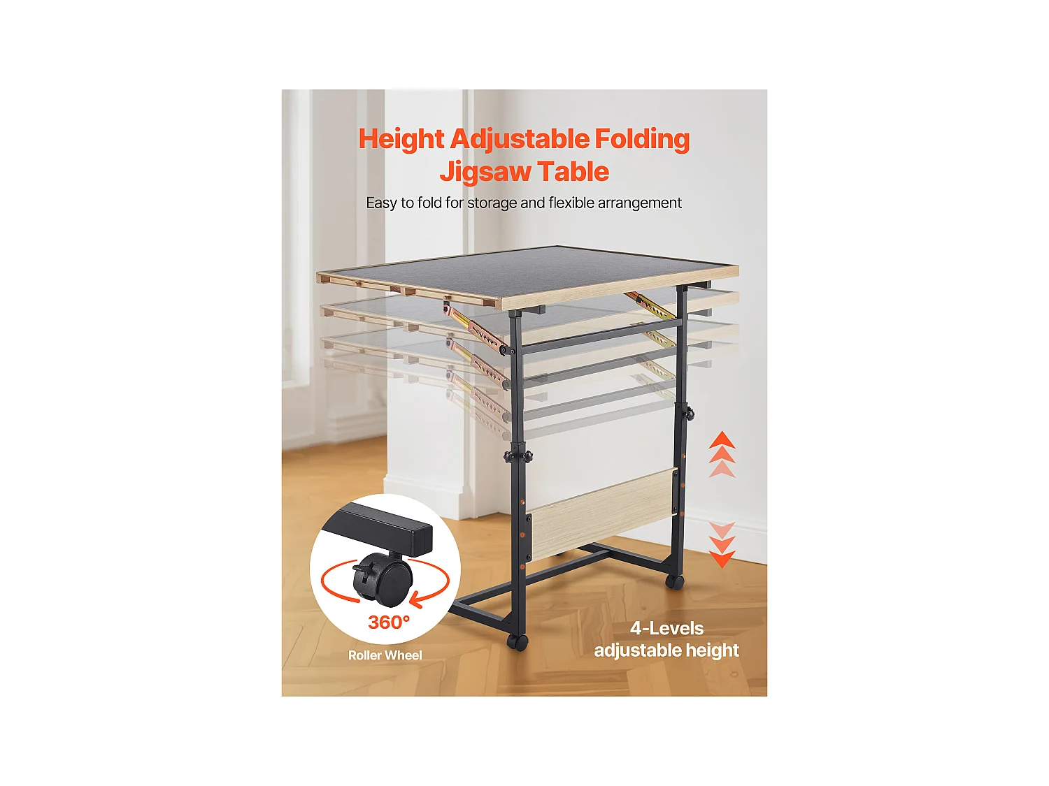 Table de Puzzle SucceBuy 1500 Pièces, Planche de Puzzle 86,5 x 63,5 cm, avec Pieds en Métal, 4 Tiroirs, Roues et Couverture, Plateau Casse-Tête Hauteur Réglable