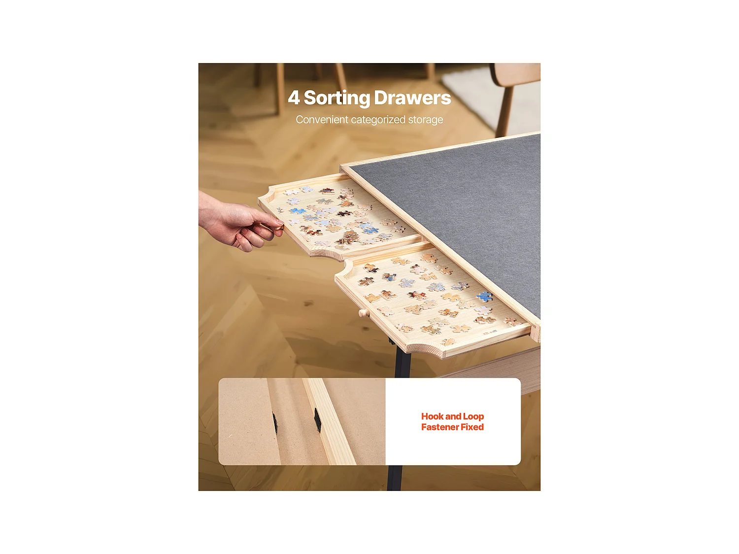 Table de Puzzle SucceBuy 1500 Pièces, Planche de Puzzle 86,5 x 63,5 cm, avec Pieds en Métal, 4 Tiroirs, Roues et Couverture, Plateau Casse-Tête Hauteur Réglable