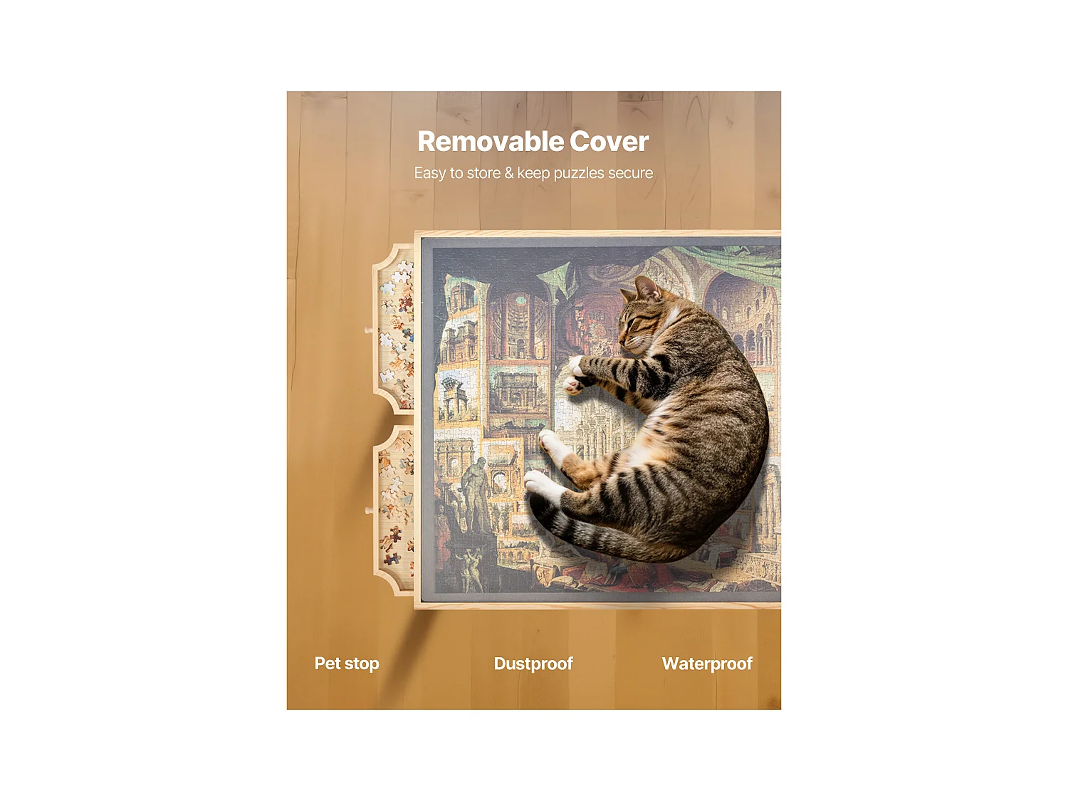 Table de Puzzle SucceBuy 1500 Pièces, Planche de Puzzle 86,5 x 63,5 cm, avec Pieds en Métal, 4 Tiroirs, Roues et Couverture, Plateau Casse-Tête Hauteur Réglable