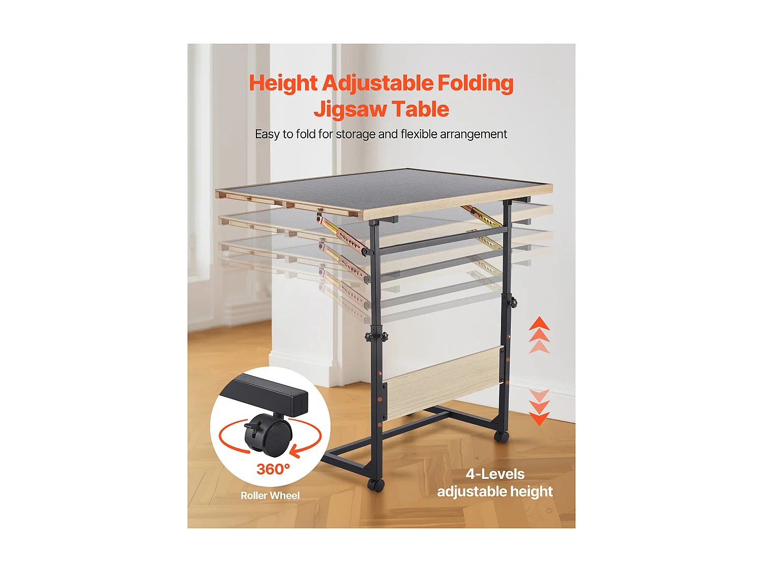 Tavolo Puzzle SucceBuy 1500 Pezzi, Tavola Puzzle 86,5 x 63,5 cm, con Gambe in Metallo, 4 Cassetti, Ruote e Copertura, Piattaforma Rompicapo Altezza Regolabile