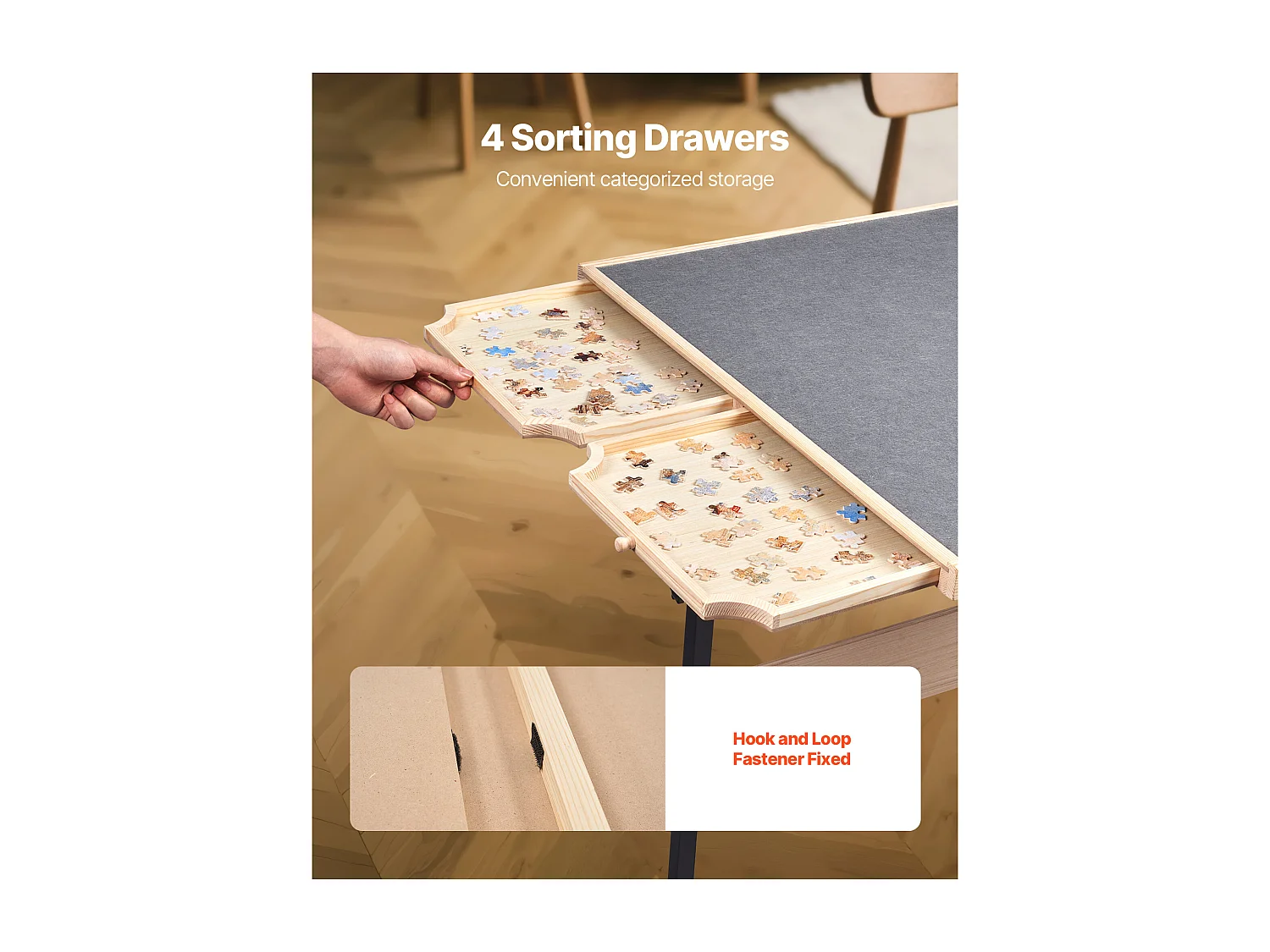 Tavolo Puzzle SucceBuy 1500 Pezzi, Tavola Puzzle 86,5 x 63,5 cm, con Gambe in Metallo, 4 Cassetti, Ruote e Copertura, Piattaforma Rompicapo Altezza Regolabile