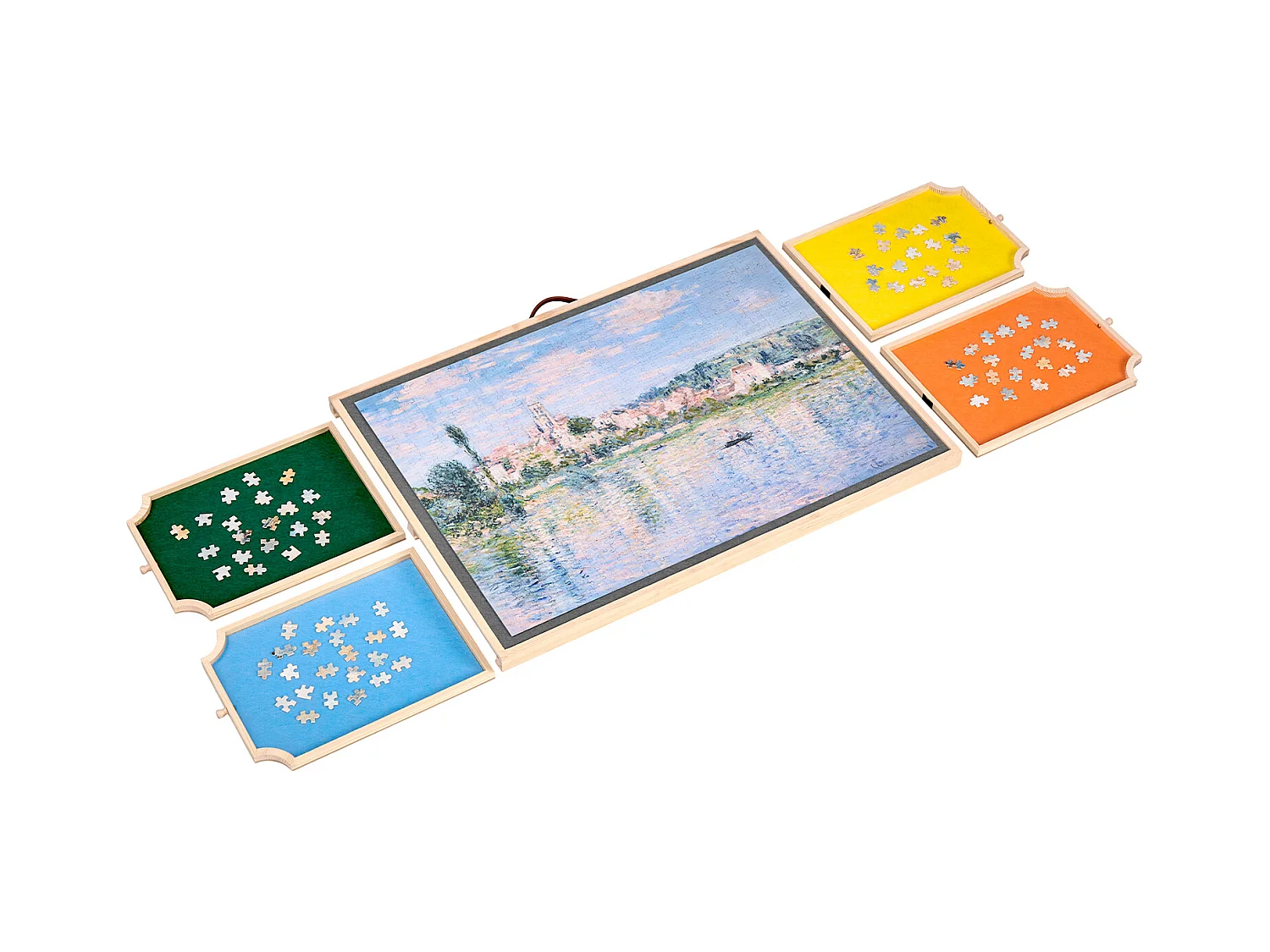 Planche de Puzzle SucceBuy 1000 Pièces, Table de Puzzle en Bois 73.5x53.5 cm, Plateau Casse-Tête Rotatif Portable, avec 4 Tiroirs Colorés et Couverture