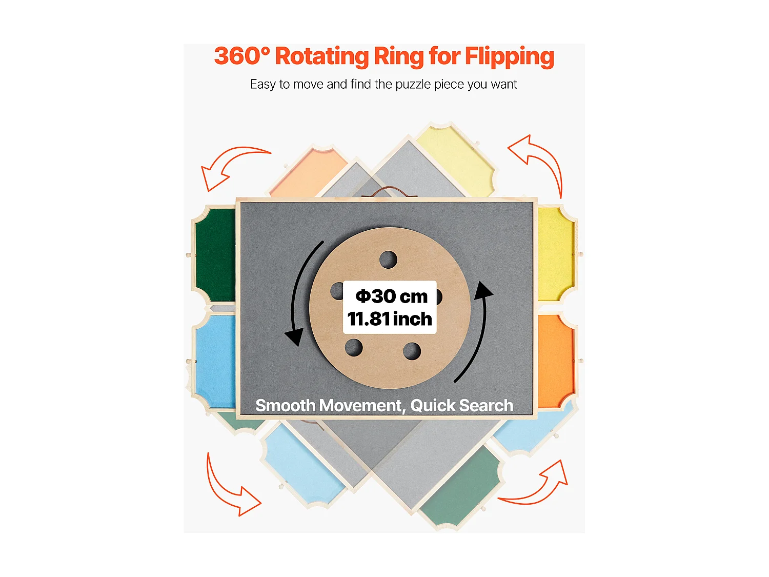 Planche de Puzzle SucceBuy 1000 Pièces, Table de Puzzle en Bois 73.5x53.5 cm, Plateau Casse-Tête Rotatif Portable, avec 4 Tiroirs Colorés et Couverture