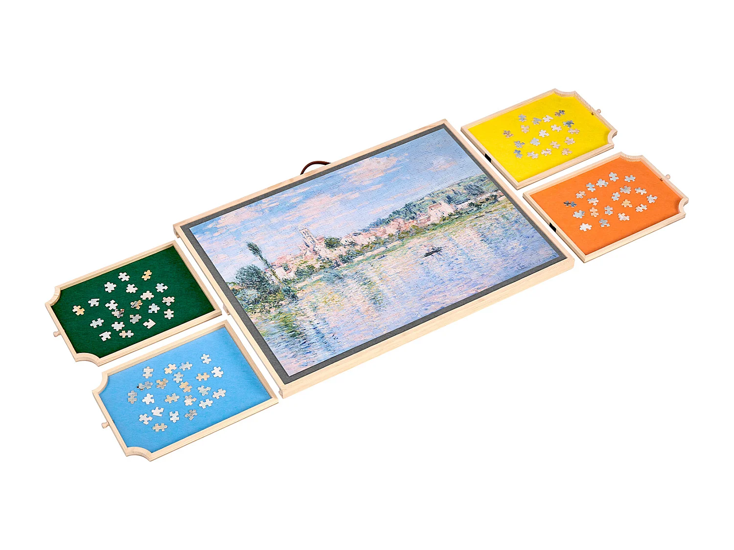 Planche de Puzzle SucceBuy 1000 Pièces, Table de Puzzle en Bois 73.5x53.5 cm, Plateau Casse-Tête Rotatif Portable, avec 4 Tiroirs Colorés et Couverture