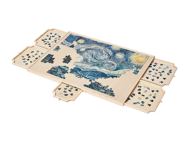 Planche de Puzzle SucceBuy 1500 Pièces, Table de Puzzle en Bois 86.5 x 63.5 cm, Plateau Casse-Tête Rotatif à 360° et Portable, avec 5 Tiroirs et Couverture Utile