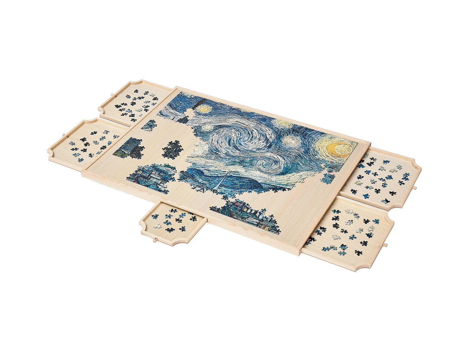 Planche de Puzzle SucceBuy 1500 Pièces, Table de Puzzle en Bois 86.5 x 63.5 cm, Plateau Casse-Tête Rotatif à 360° et Portable, avec 5 Tiroirs et Couverture Utile