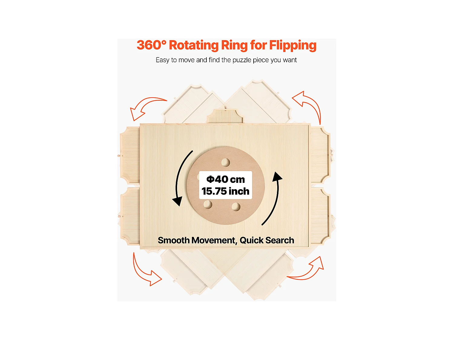 Planche de Puzzle SucceBuy 1500 Pièces, Table de Puzzle en Bois 86.5 x 63.5 cm, Plateau Casse-Tête Rotatif à 360° et Portable, avec 5 Tiroirs et Couverture Utile