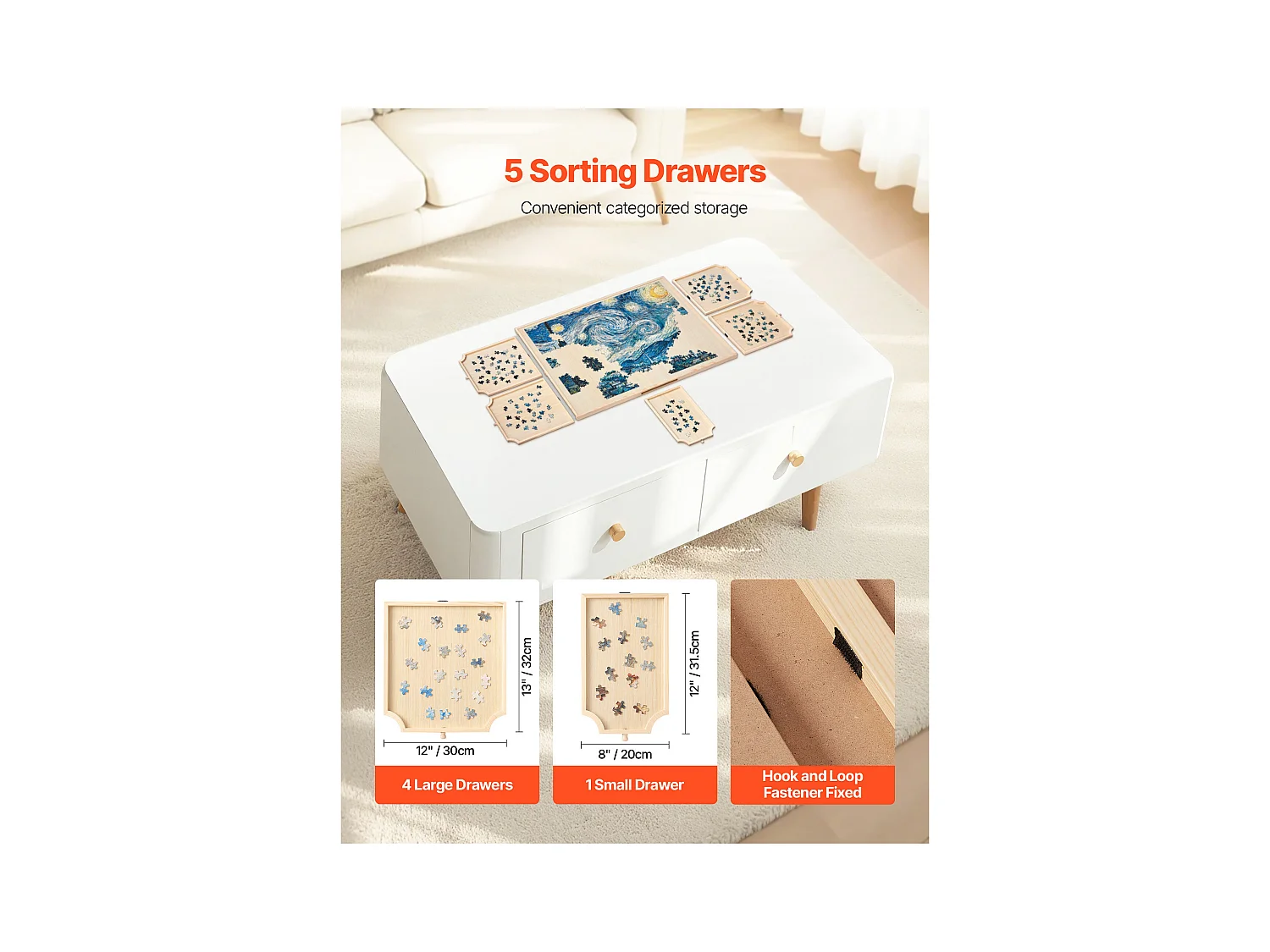 Planche de Puzzle SucceBuy 1500 Pièces, Table de Puzzle en Bois 86.5 x 63.5 cm, Plateau Casse-Tête Rotatif à 360° et Portable, avec 5 Tiroirs et Couverture Utile