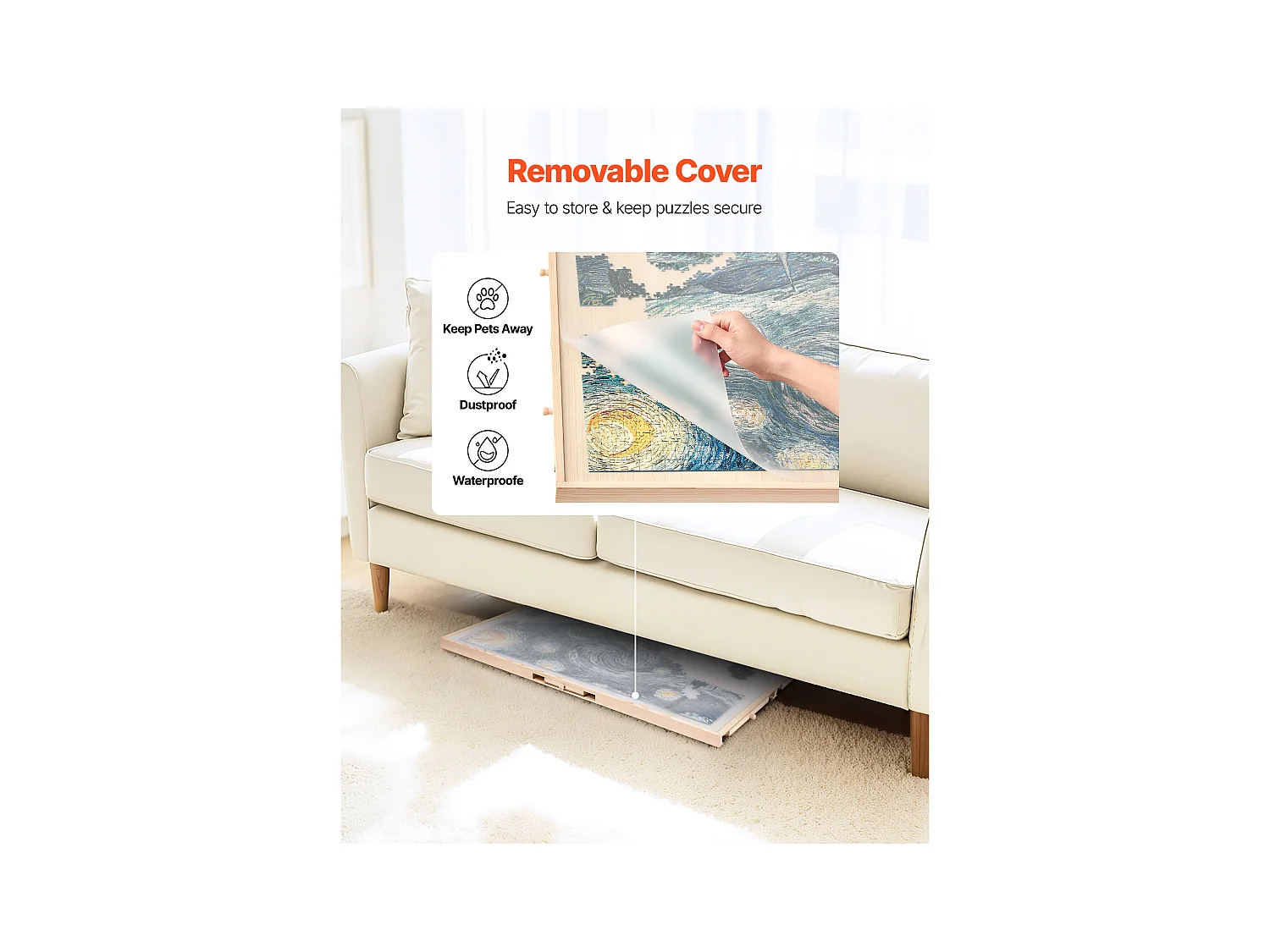 Planche de Puzzle SucceBuy 1500 Pièces, Table de Puzzle en Bois 86.5 x 63.5 cm, Plateau Casse-Tête Rotatif à 360° et Portable, avec 5 Tiroirs et Couverture Utile