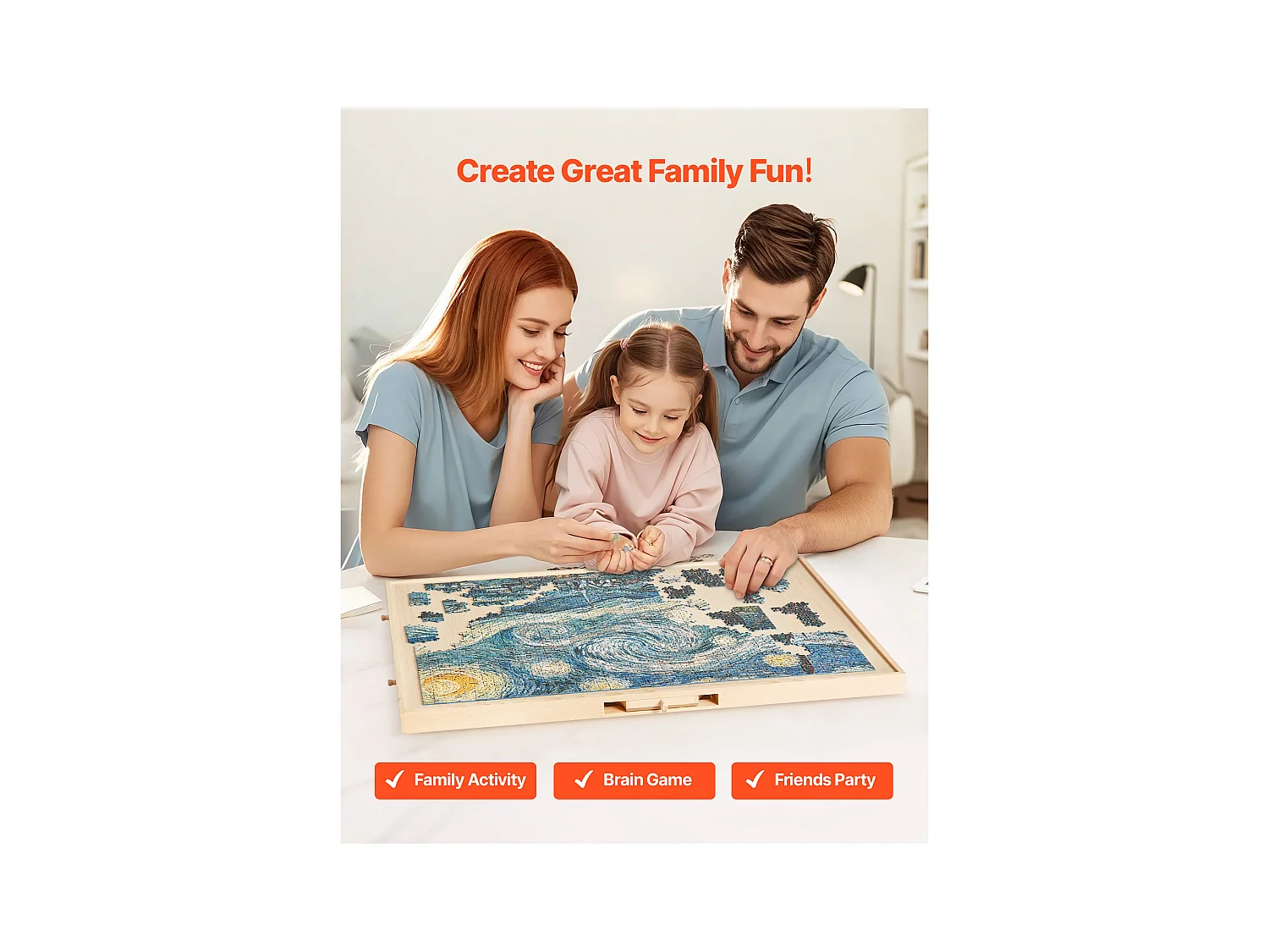 Planche de Puzzle SucceBuy 1500 Pièces, Table de Puzzle en Bois 86.5 x 63.5 cm, Plateau Casse-Tête Rotatif à 360° et Portable, avec 5 Tiroirs et Couverture Utile