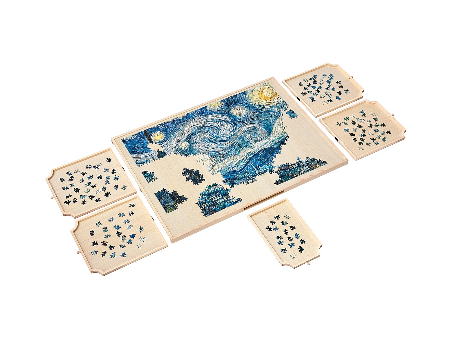 Planche de Puzzle SucceBuy 1500 Pièces, Table de Puzzle en Bois 86.5 x 63.5 cm, Plateau Casse-Tête Rotatif à 360° et Portable, avec 5 Tiroirs et Couverture Utile