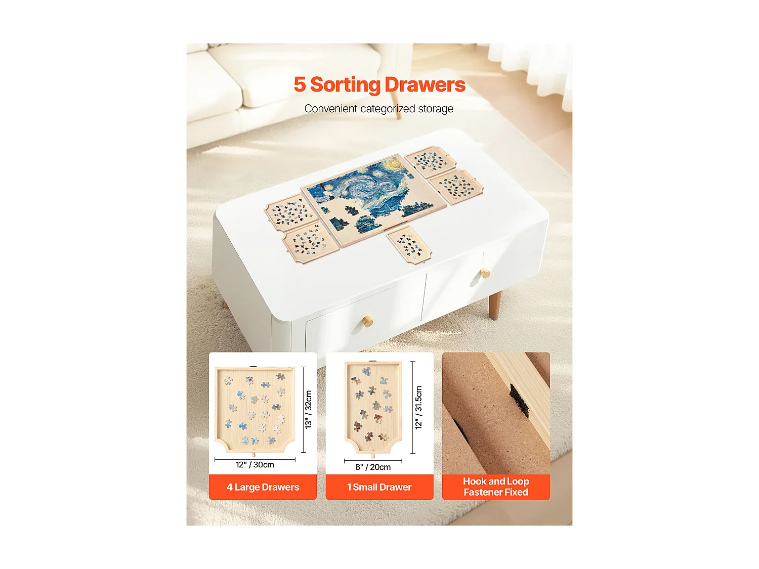 Planche de Puzzle SucceBuy 1500 Pièces, Table de Puzzle en Bois 86.5 x 63.5 cm, Plateau Casse-Tête Rotatif à 360° et Portable, avec 5 Tiroirs et Couverture Utile