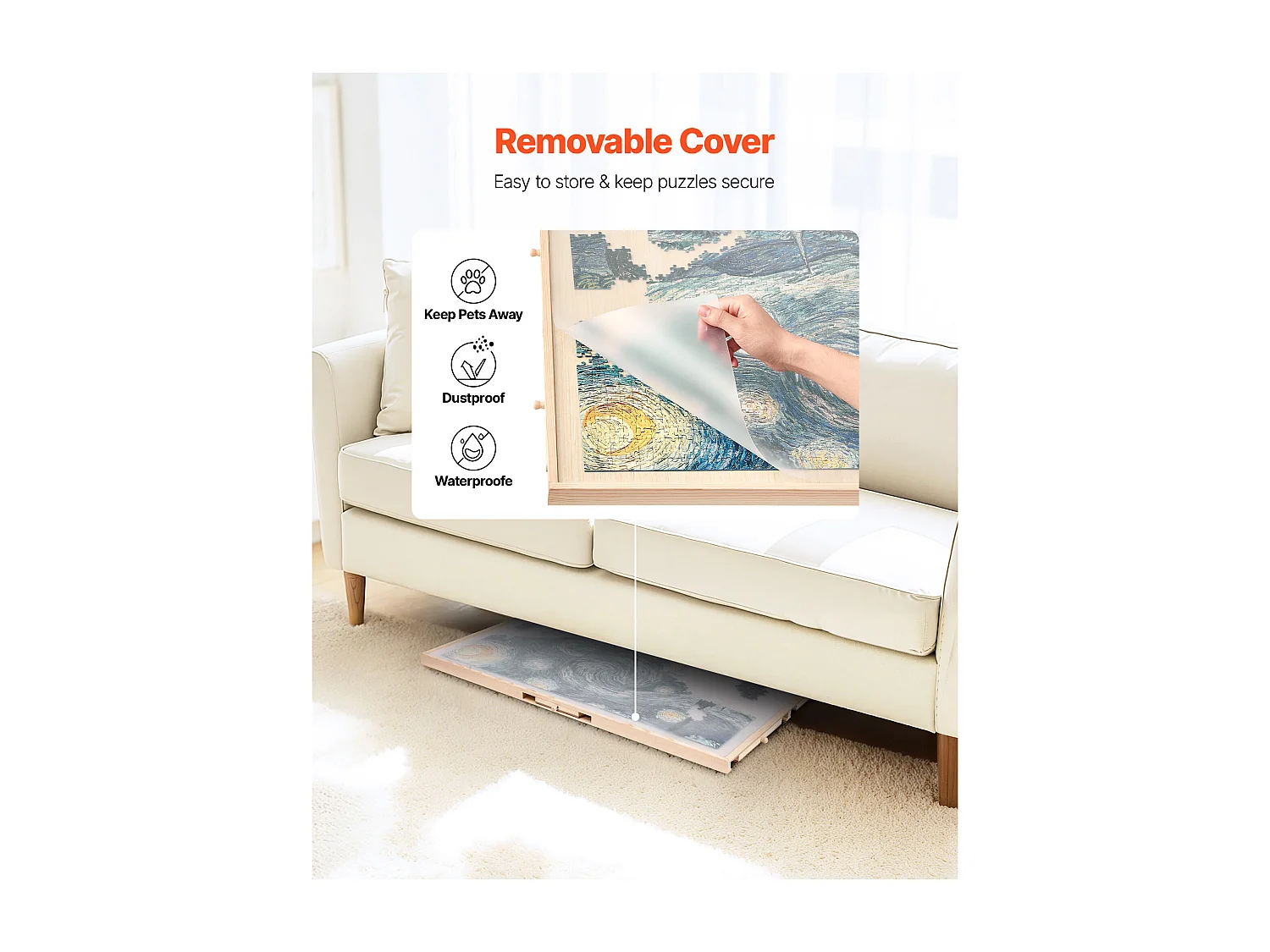 Planche de Puzzle SucceBuy 1500 Pièces, Table de Puzzle en Bois 86.5 x 63.5 cm, Plateau Casse-Tête Rotatif à 360° et Portable, avec 5 Tiroirs et Couverture Utile