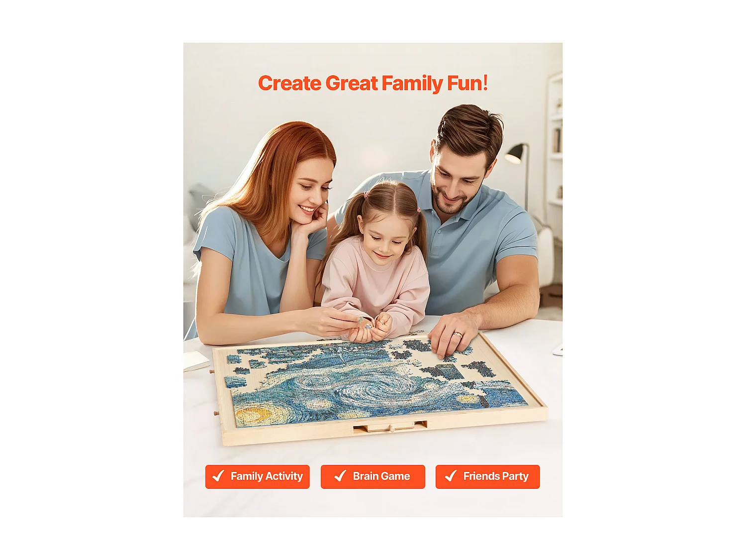 Planche de Puzzle SucceBuy 1500 Pièces, Table de Puzzle en Bois 86.5 x 63.5 cm, Plateau Casse-Tête Rotatif à 360° et Portable, avec 5 Tiroirs et Couverture Utile