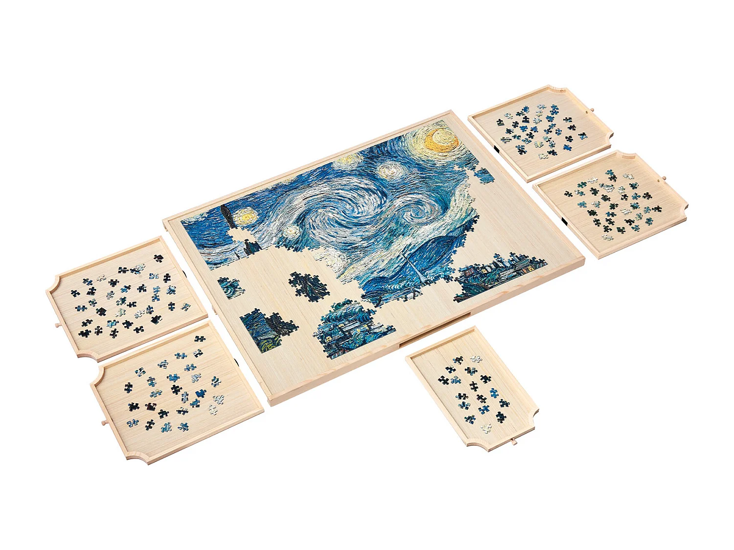 Planche de Puzzle SucceBuy 1500 Pièces, Table de Puzzle en Bois 86.5 x 63.5 cm, Plateau Casse-Tête Rotatif à 360° et Portable, avec 5 Tiroirs et Couverture Utile