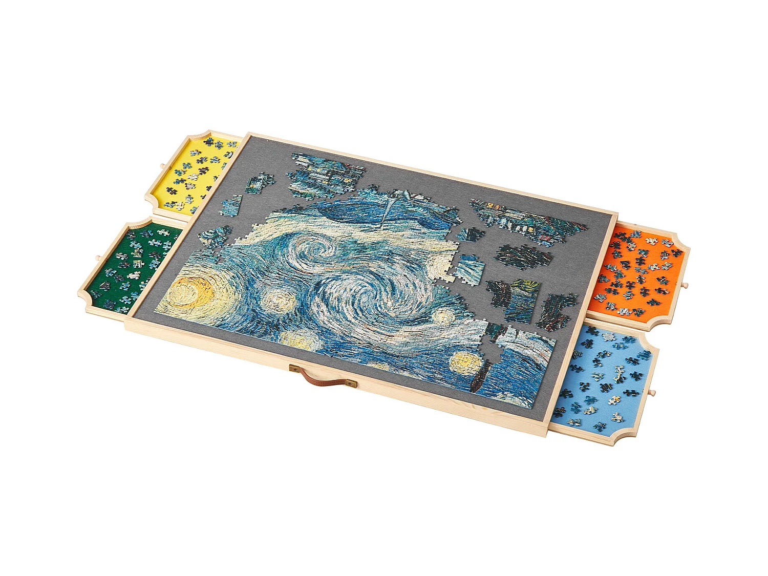 Planche de Puzzle SucceBuy 1500 Pièces, Table de Puzzle en Bois 86.5x63.5 cm, Plateau Casse-Tête Rotatif Portable, avec 4 Tiroirs Colorés et Couverture