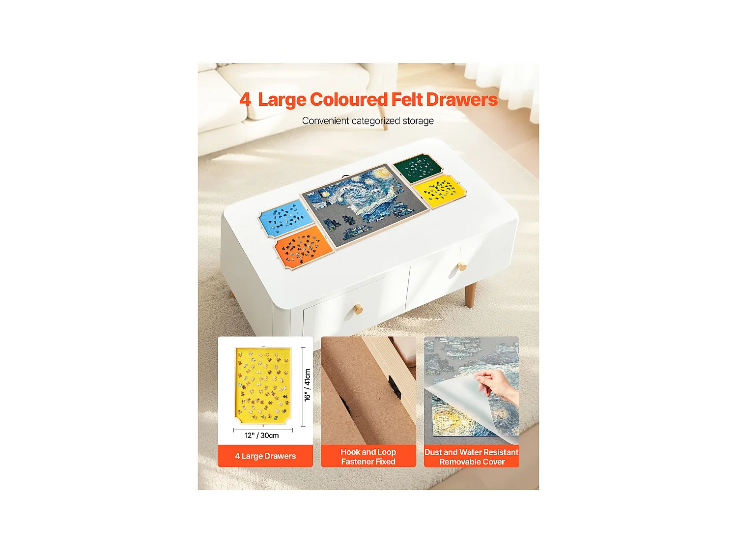 Planche de Puzzle SucceBuy 1500 Pièces, Table de Puzzle en Bois 86.5x63.5 cm, Plateau Casse-Tête Rotatif Portable, avec 4 Tiroirs Colorés et Couverture