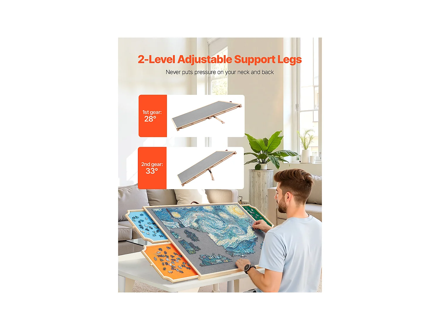 Planche de Puzzle SucceBuy 1500 Pièces, Table de Puzzle en Bois 86.5x63.5 cm, Plateau Casse-Tête Rotatif Portable, avec 4 Tiroirs Colorés et Couverture