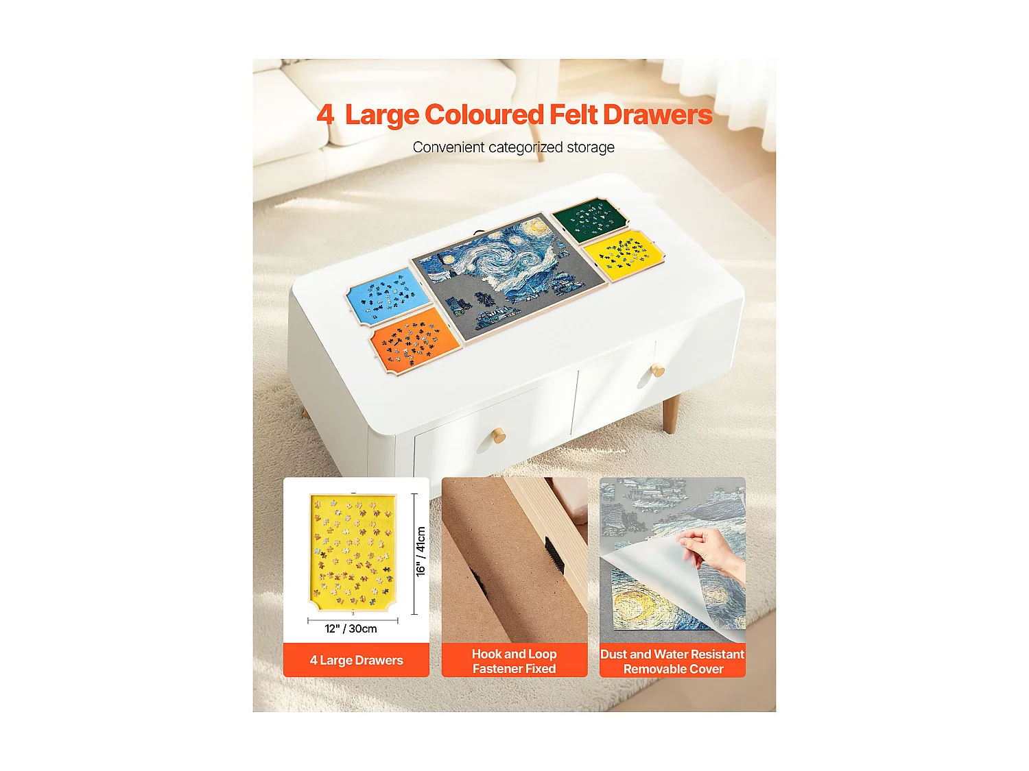 Planche de Puzzle SucceBuy 1500 Pièces, Table de Puzzle en Bois 86.5x63.5 cm, Plateau Casse-Tête Rotatif Portable, avec 4 Tiroirs Colorés et Couverture