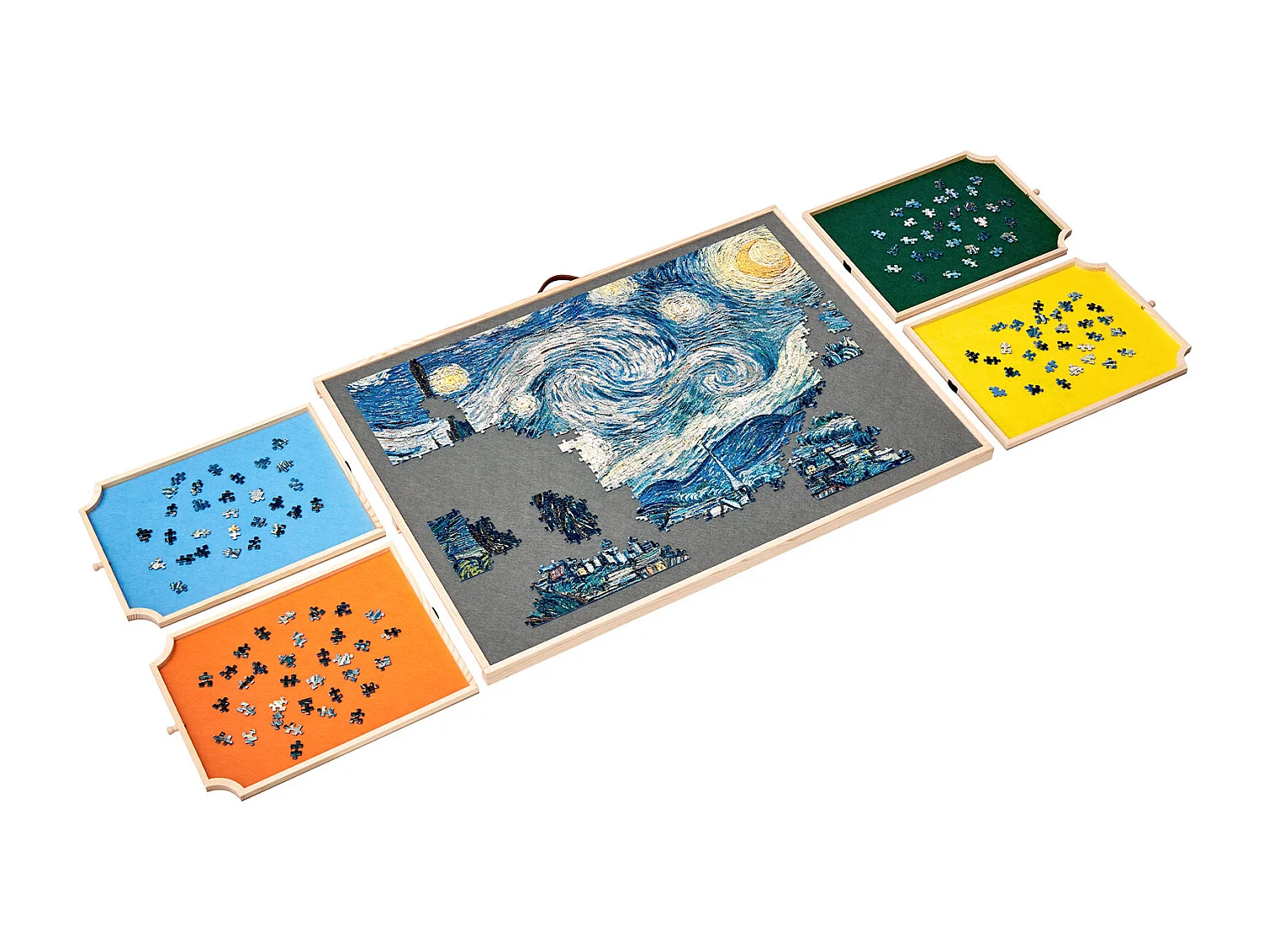 Planche de Puzzle SucceBuy 1500 Pièces, Table de Puzzle en Bois 86.5x63.5 cm, Plateau Casse-Tête Rotatif Portable, avec 4 Tiroirs Colorés et Couverture