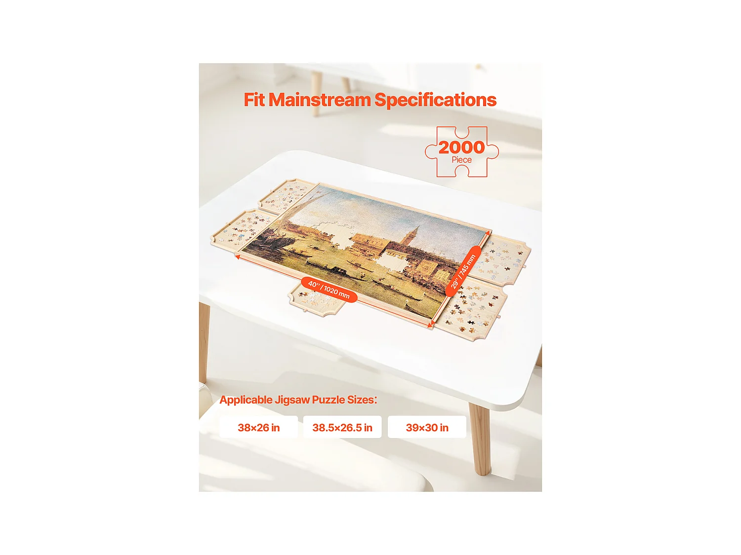 Planche de Puzzle SucceBuy 2000 Pièces, Table de Puzzle en Bois 102x74.5 cm, Plateau Casse-Tête Rotatif à 360° et Portable, avec 5 Tiroirs et Couverture Utile