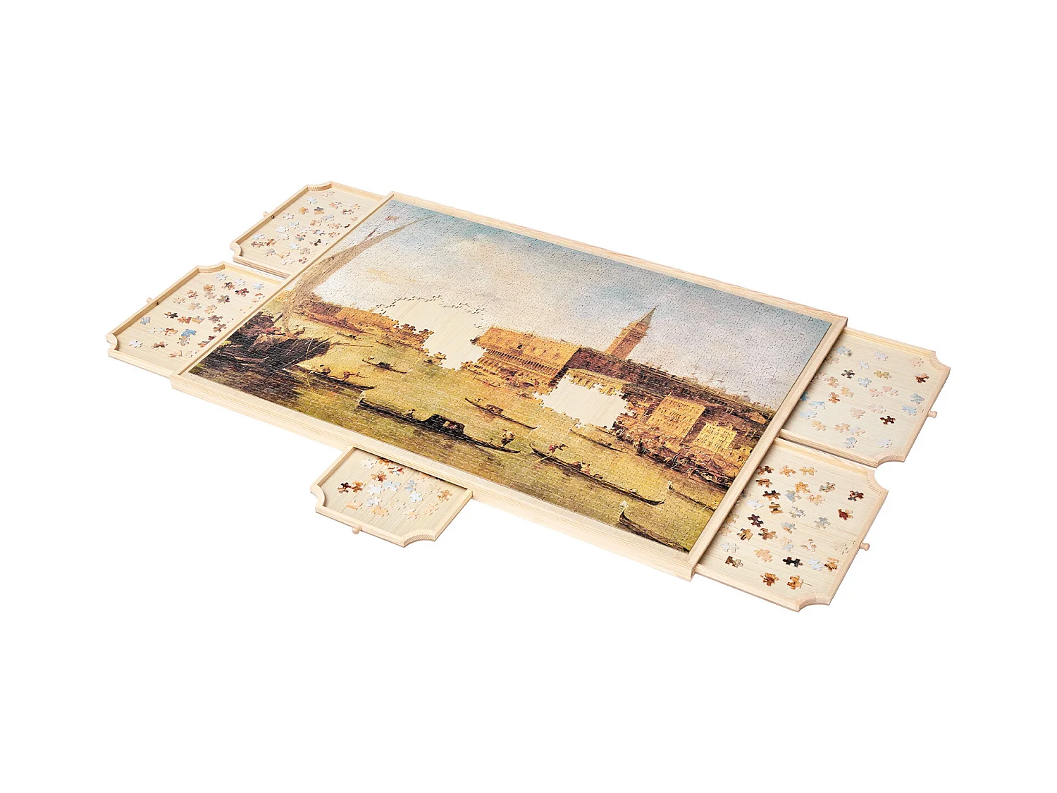 Tavola Puzzle SucceBuy 2000 Pezzi, Tavolo Puzzle in Legno 102x74.5 cm, Piattaforma Rompicapo Rotante a 360° e Portatile, con 5 Cassetti e Copertura Utile