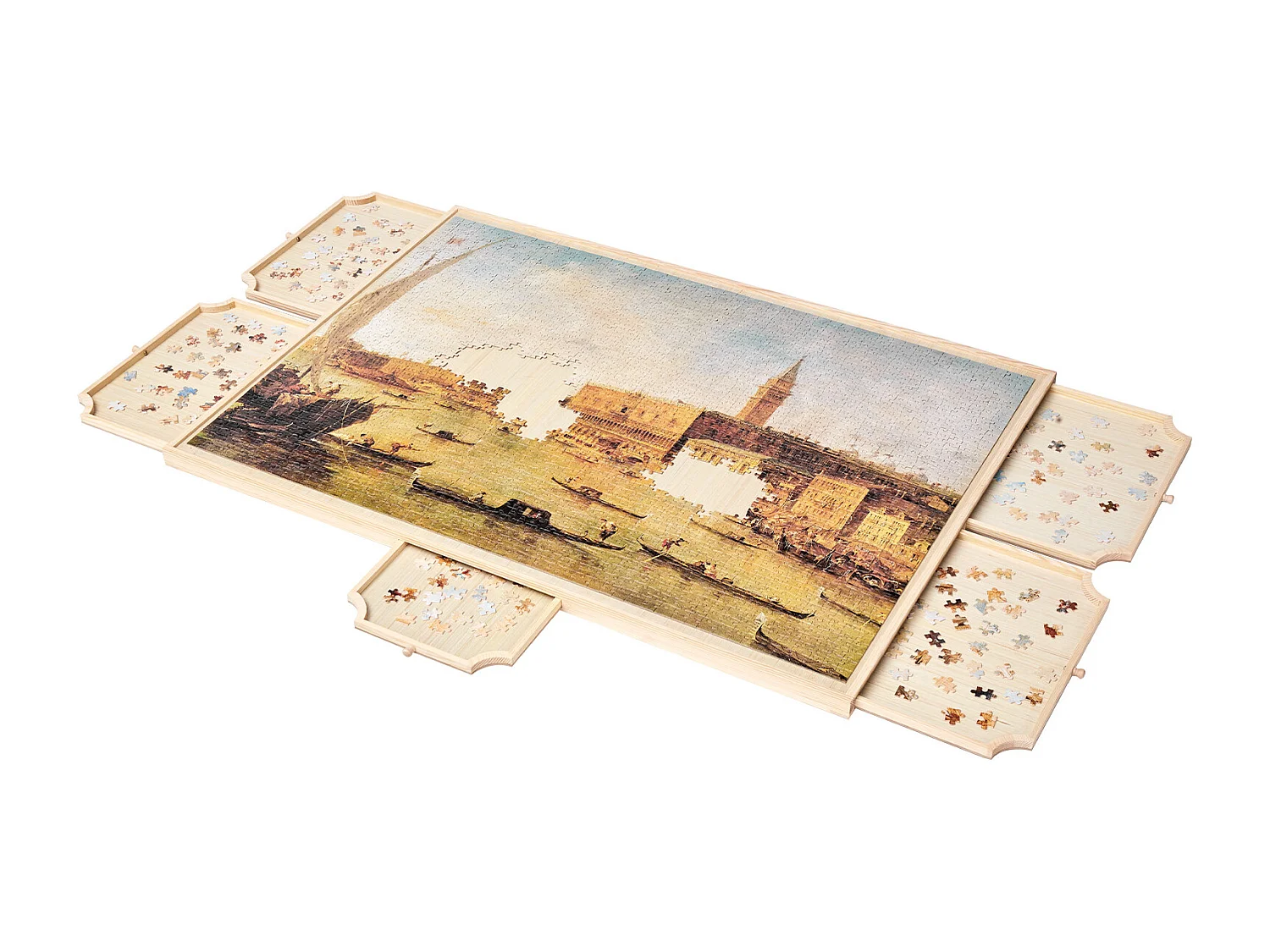 Tavola Puzzle SucceBuy 2000 Pezzi, Tavolo Puzzle in Legno 102x74.5 cm, Piattaforma Rompicapo Rotante a 360° e Portatile, con 5 Cassetti e Copertura Utile