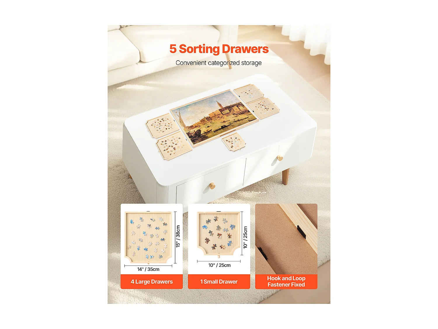 Tavola Puzzle SucceBuy 2000 Pezzi, Tavolo Puzzle in Legno 102x74.5 cm, Piattaforma Rompicapo Rotante a 360° e Portatile, con 5 Cassetti e Copertura Utile