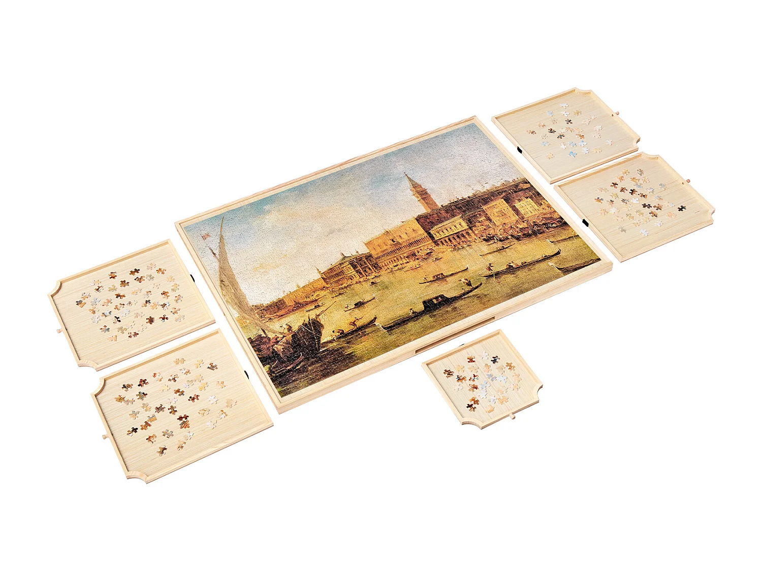 Tavola Puzzle SucceBuy 2000 Pezzi, Tavolo Puzzle in Legno 102x74.5 cm, Piattaforma Rompicapo Rotante a 360° e Portatile, con 5 Cassetti e Copertura Utile