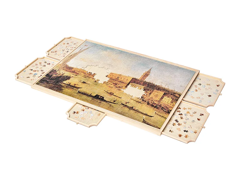 Puzzelbord SucceBuy 2000 Stukjes, Puzzeltafel in Hout 102x74.5 cm, 360° Draaibaar en Draagbaar Puzzel Platform, met 5 Lades en Nuttige Dekking