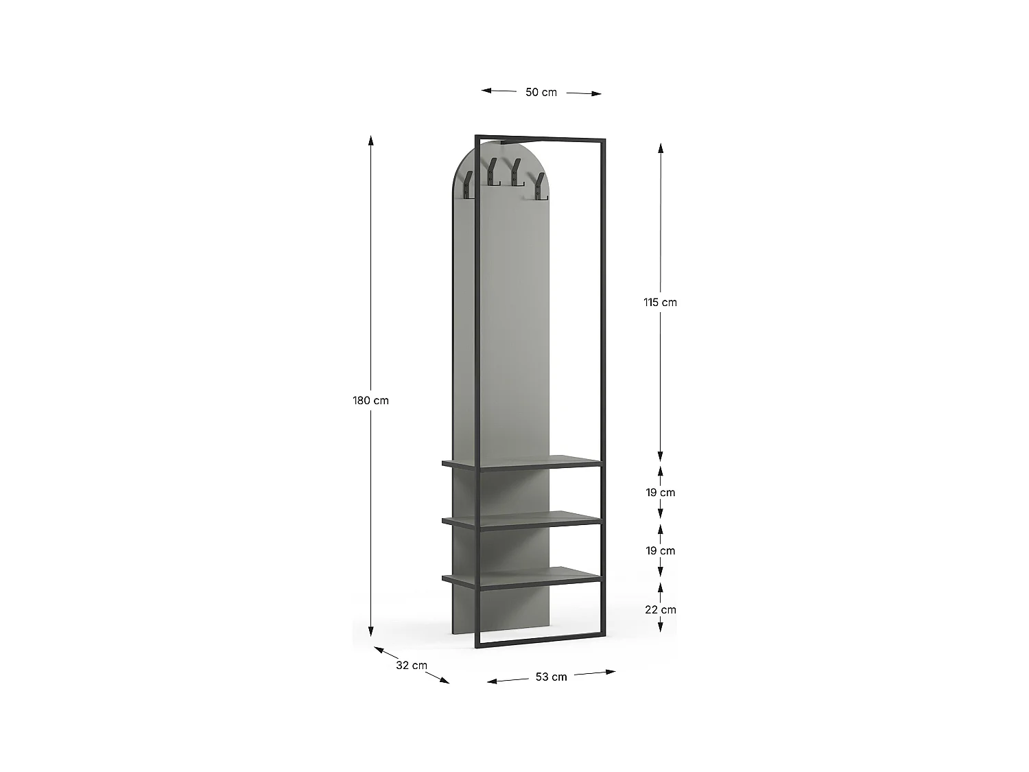 Meuble d'entrée, Buffet d'entrée aspect bois coloris Vert et métal noir - Longueur 53 x Profondeur 31,70 x Hauteur 180 cm