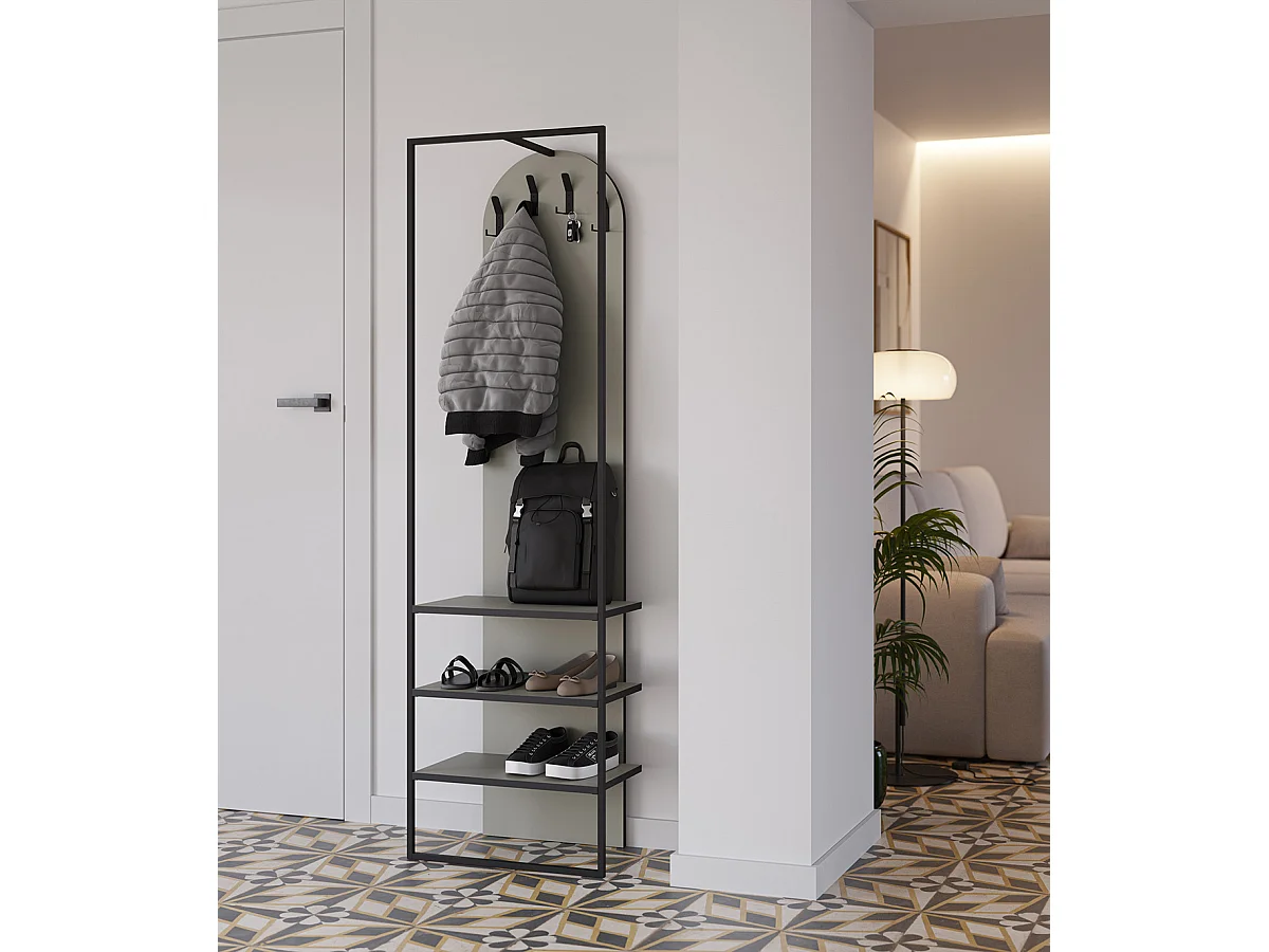 Meuble d'entrée, Buffet d'entrée aspect bois coloris Vert et métal noir - Longueur 53 x Profondeur 31,70 x Hauteur 180 cm