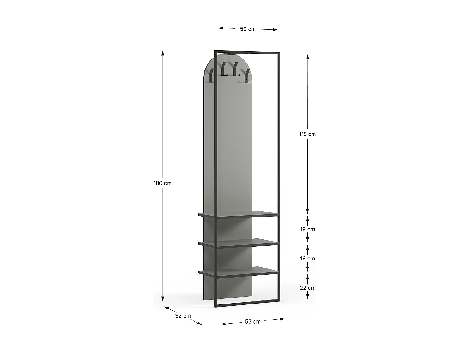 Meuble d'entrée, Buffet d'entrée aspect bois coloris Vert et métal noir - Longueur 53 x Profondeur 31,70 x Hauteur 180 cm
