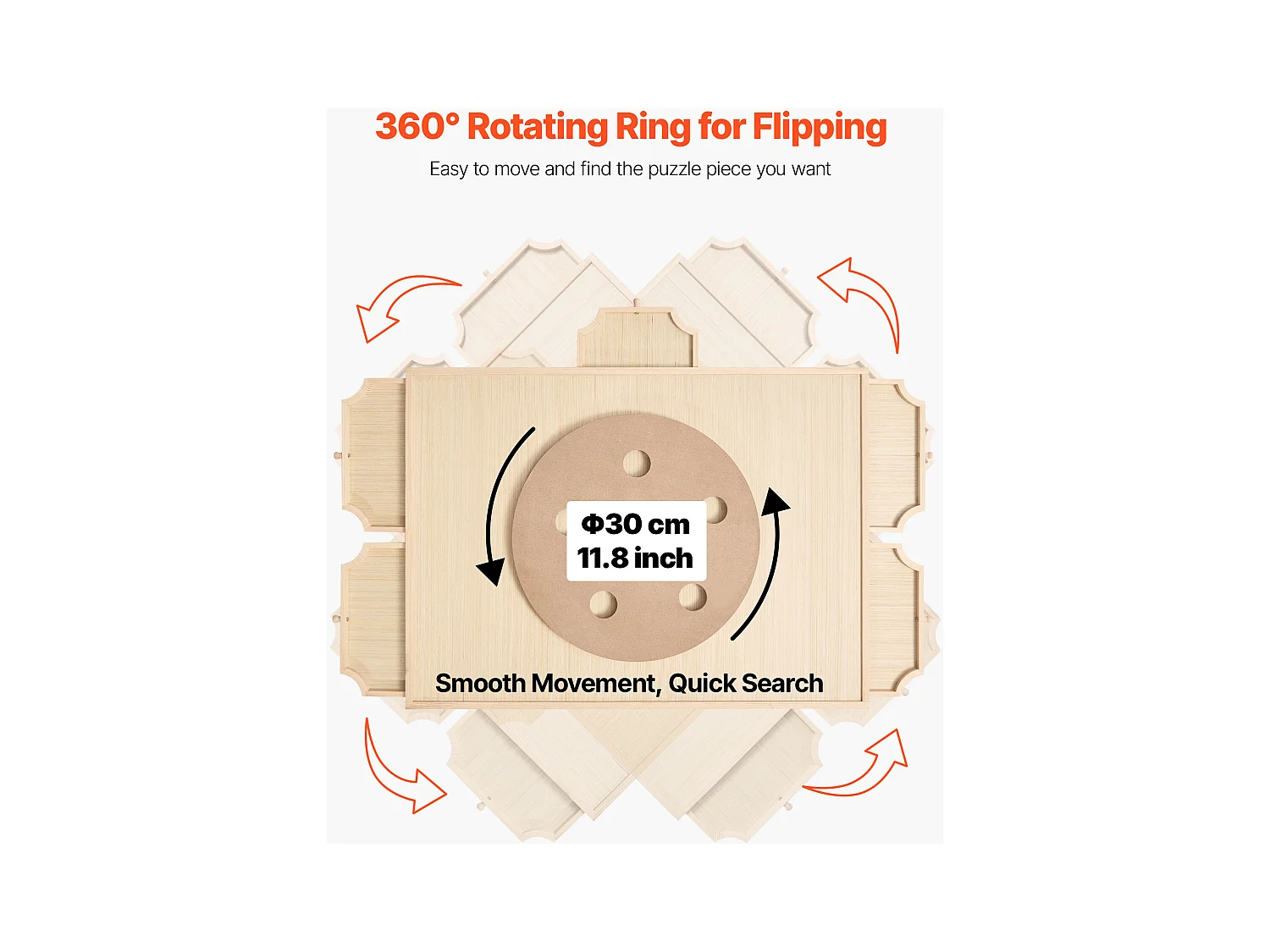 Planche de Puzzle SucceBuy 1000 Pièces, Table de Puzzle en Bois 73.6 x 53.5 cm, Plateau Casse-tête Rotatif à 360° et Portable, avec 5 Tiroirs et Couverture Utile