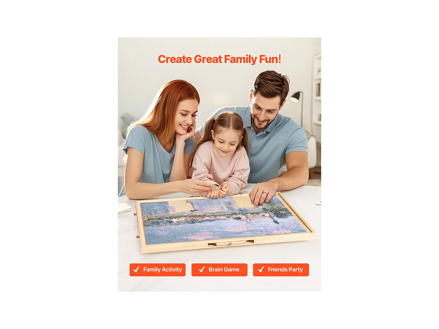 Planche de Puzzle SucceBuy 1000 Pièces, Table de Puzzle en Bois 73.6 x 53.5 cm, Plateau Casse-tête Rotatif à 360° et Portable, avec 5 Tiroirs et Couverture Utile