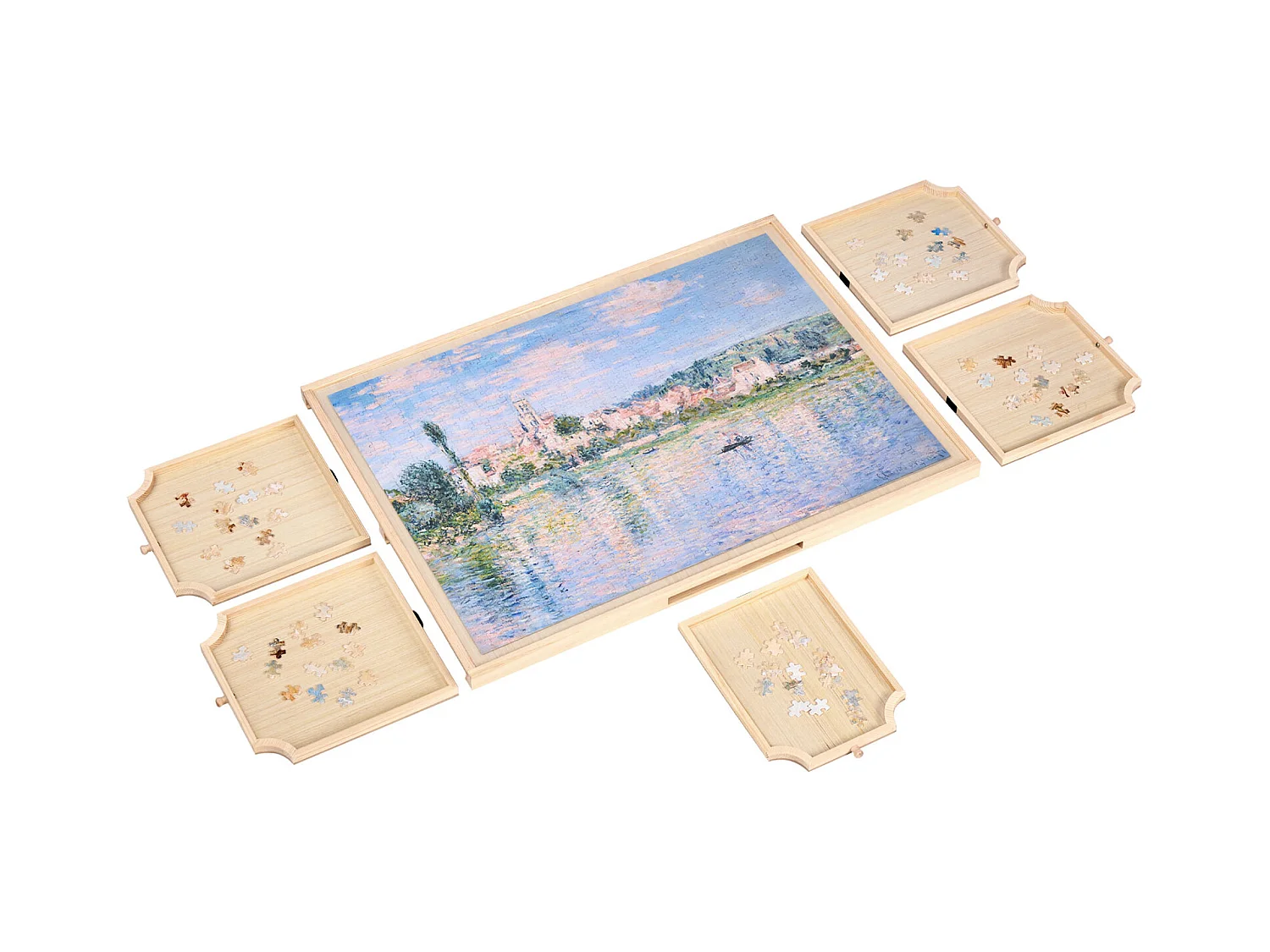 Planche de Puzzle SucceBuy 1000 Pièces, Table de Puzzle en Bois 73.6 x 53.5 cm, Plateau Casse-tête Rotatif à 360° et Portable, avec 5 Tiroirs et Couverture Utile