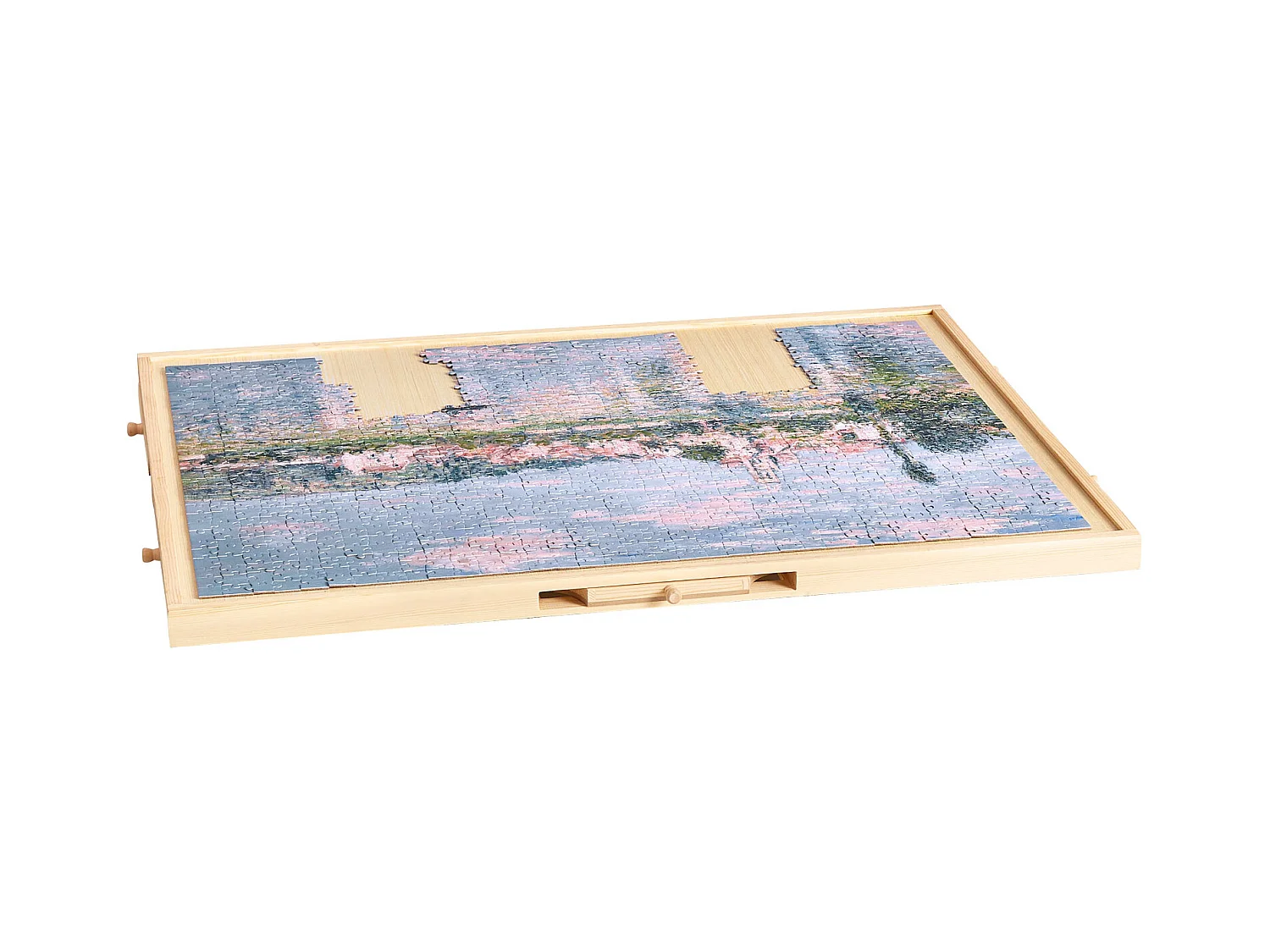 Planche de Puzzle SucceBuy 1000 Pièces, Table de Puzzle en Bois 73.6 x 53.5 cm, Plateau Casse-tête Rotatif à 360° et Portable, avec 5 Tiroirs et Couverture Utile