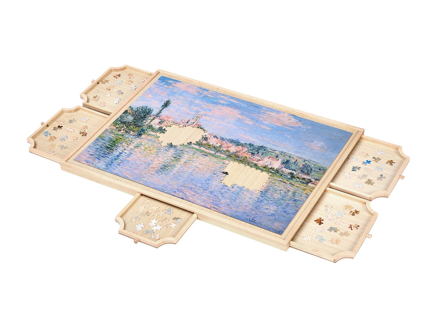 Planche de Puzzle SucceBuy 1000 Pièces, Table de Puzzle en Bois 73.6 x 53.5 cm, Plateau Casse-tête Rotatif à 360° et Portable, avec 5 Tiroirs et Couverture Utile