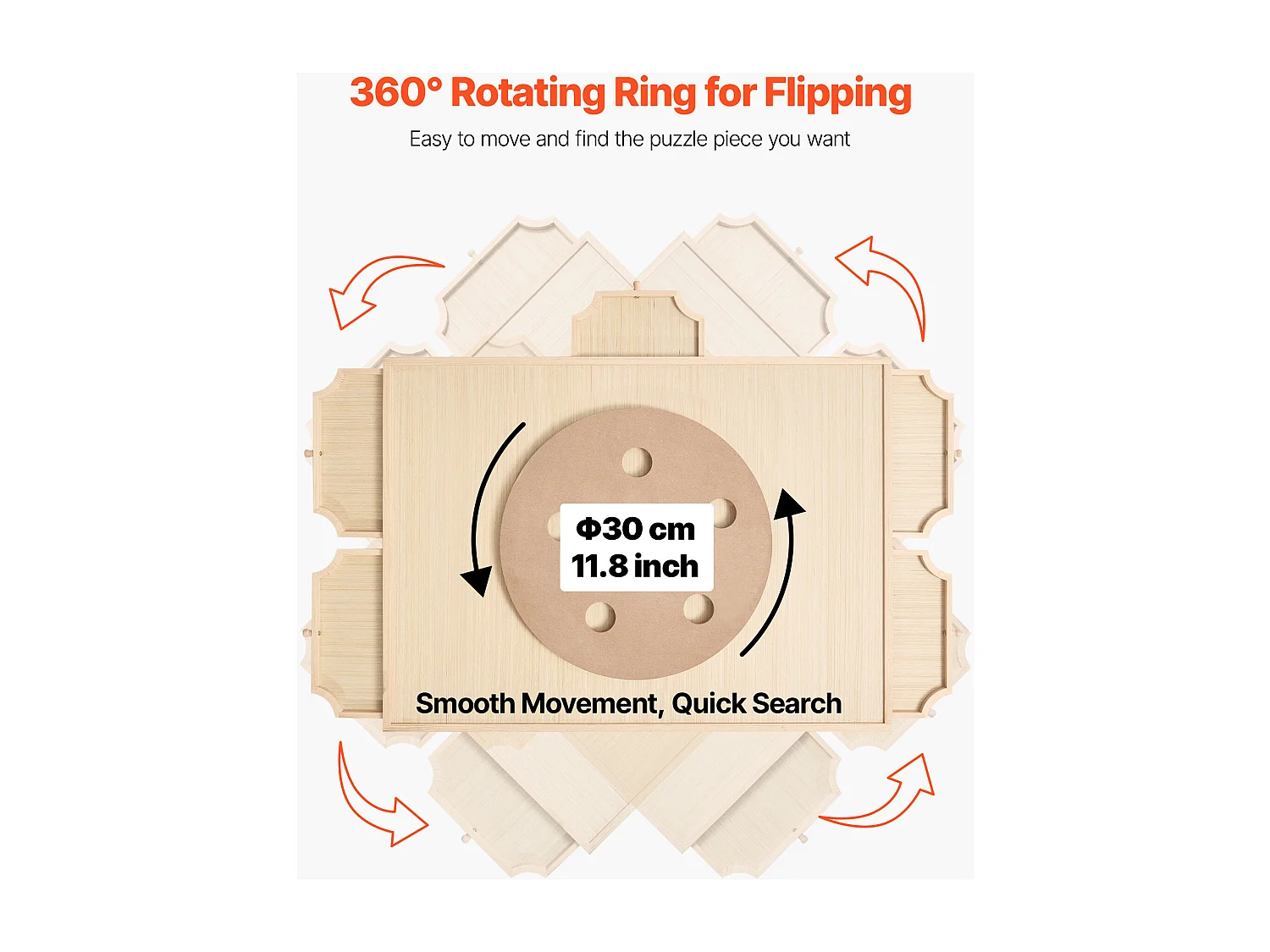 Planche de Puzzle SucceBuy 1000 Pièces, Table de Puzzle en Bois 73.6 x 53.5 cm, Plateau Casse-tête Rotatif à 360° et Portable, avec 5 Tiroirs et Couverture Utile